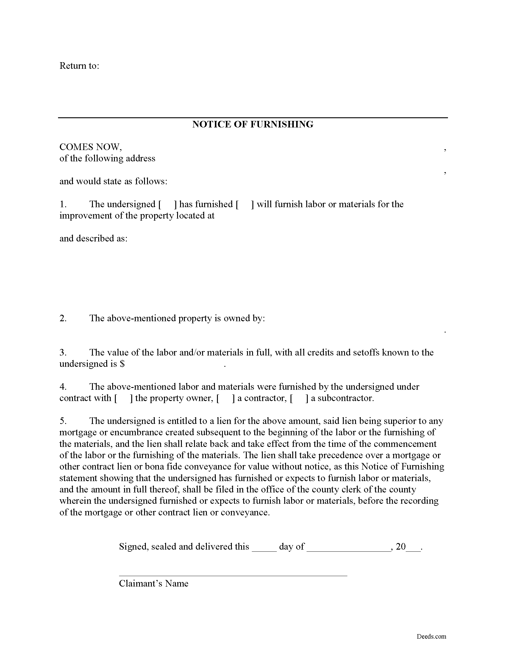 Kentucky Notice of Furnishing Image