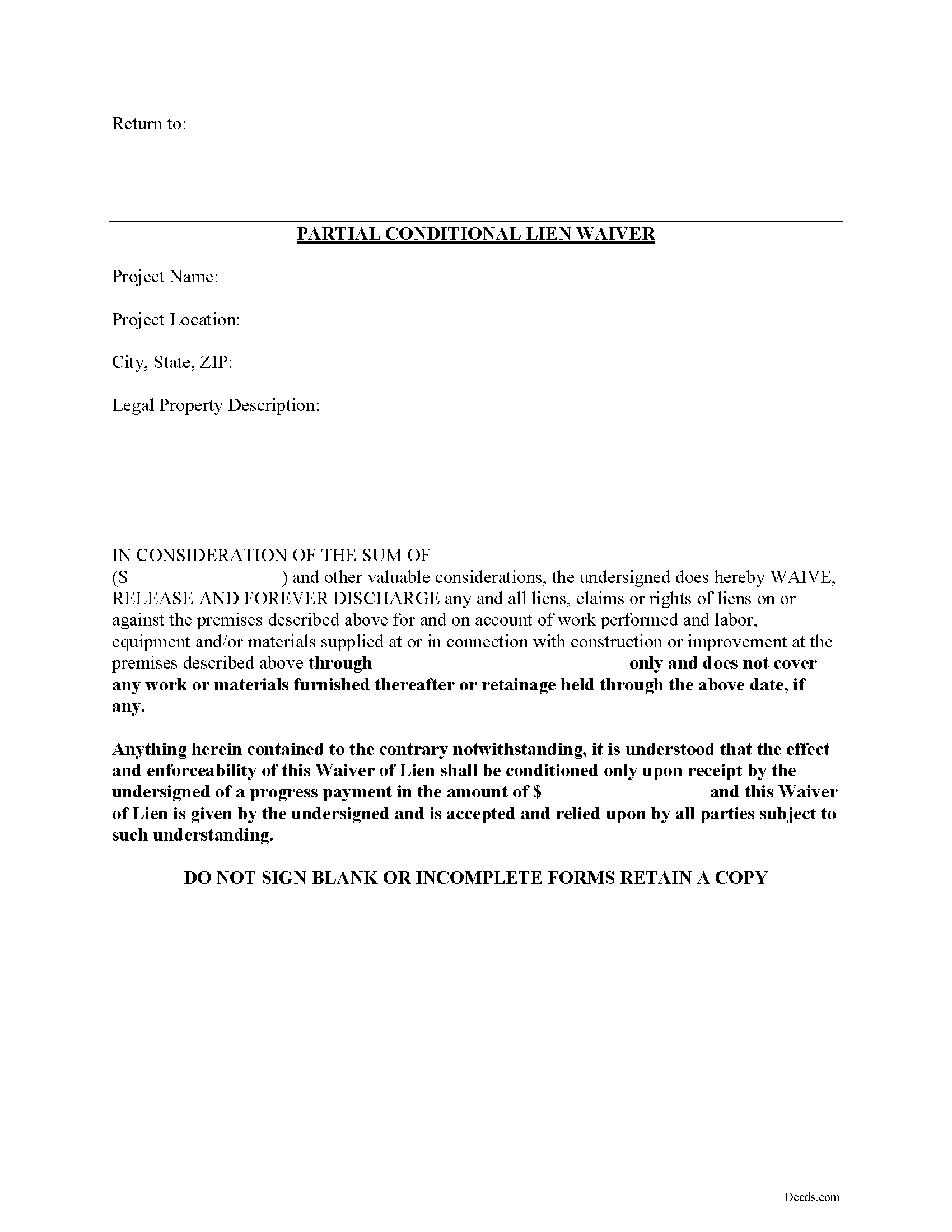 Kentucky Partial Conditional Lien Waiver Image