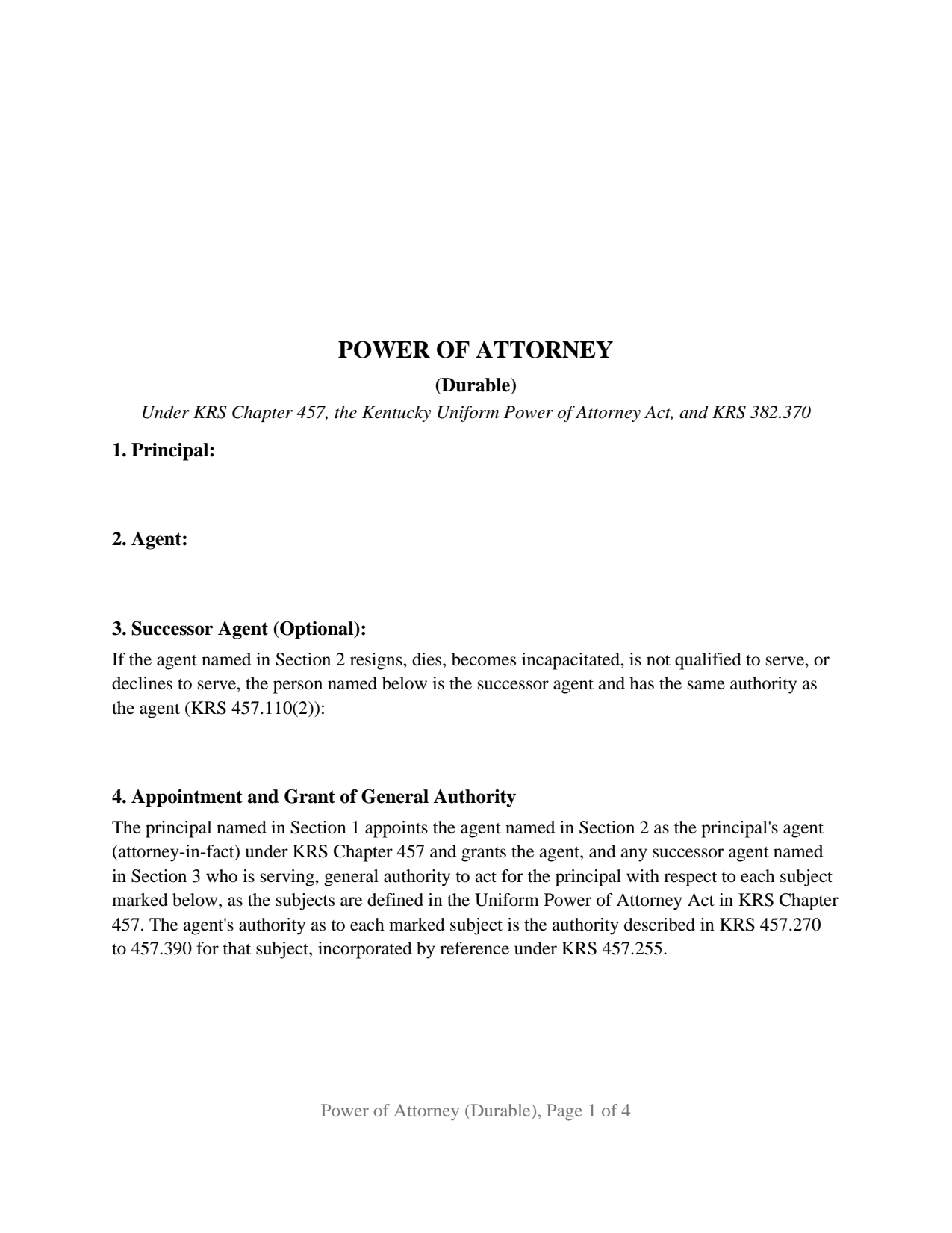 Kentucky Power of Attorney (Durable)