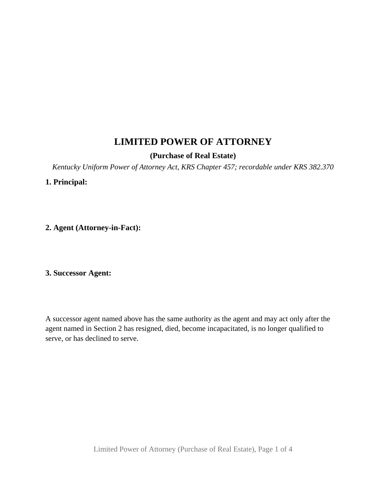 Kentucky Power of Attorney (Limited, Purchase of Real Estate)