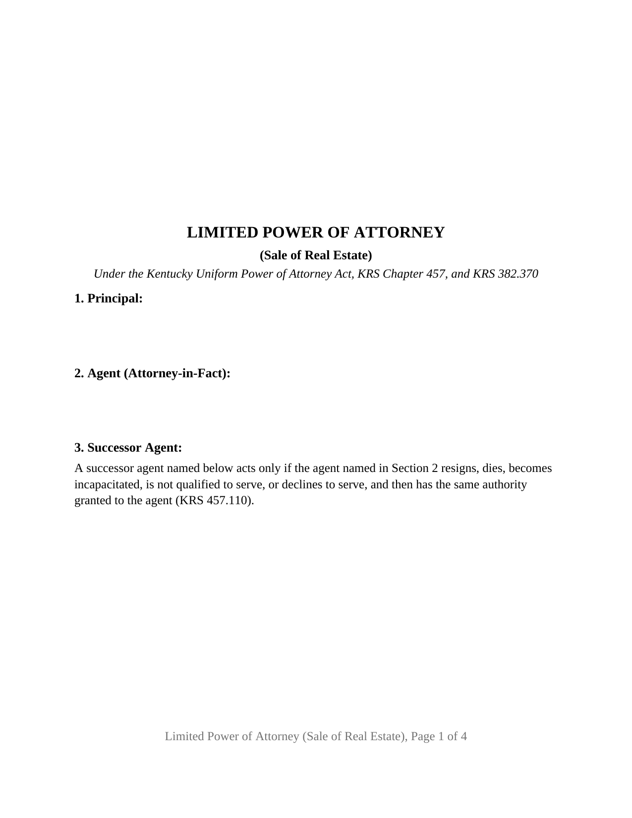Kentucky Power of Attorney (Limited, Sale of Real Estate)