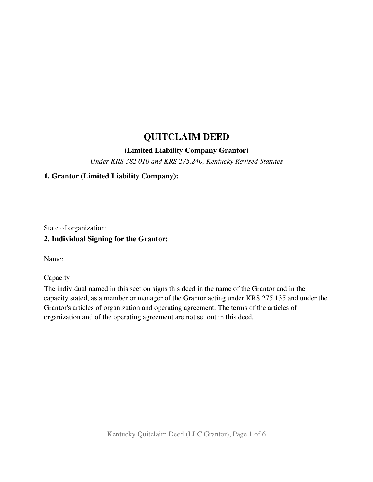Kentucky Quitclaim Deed (LLC Grantor)