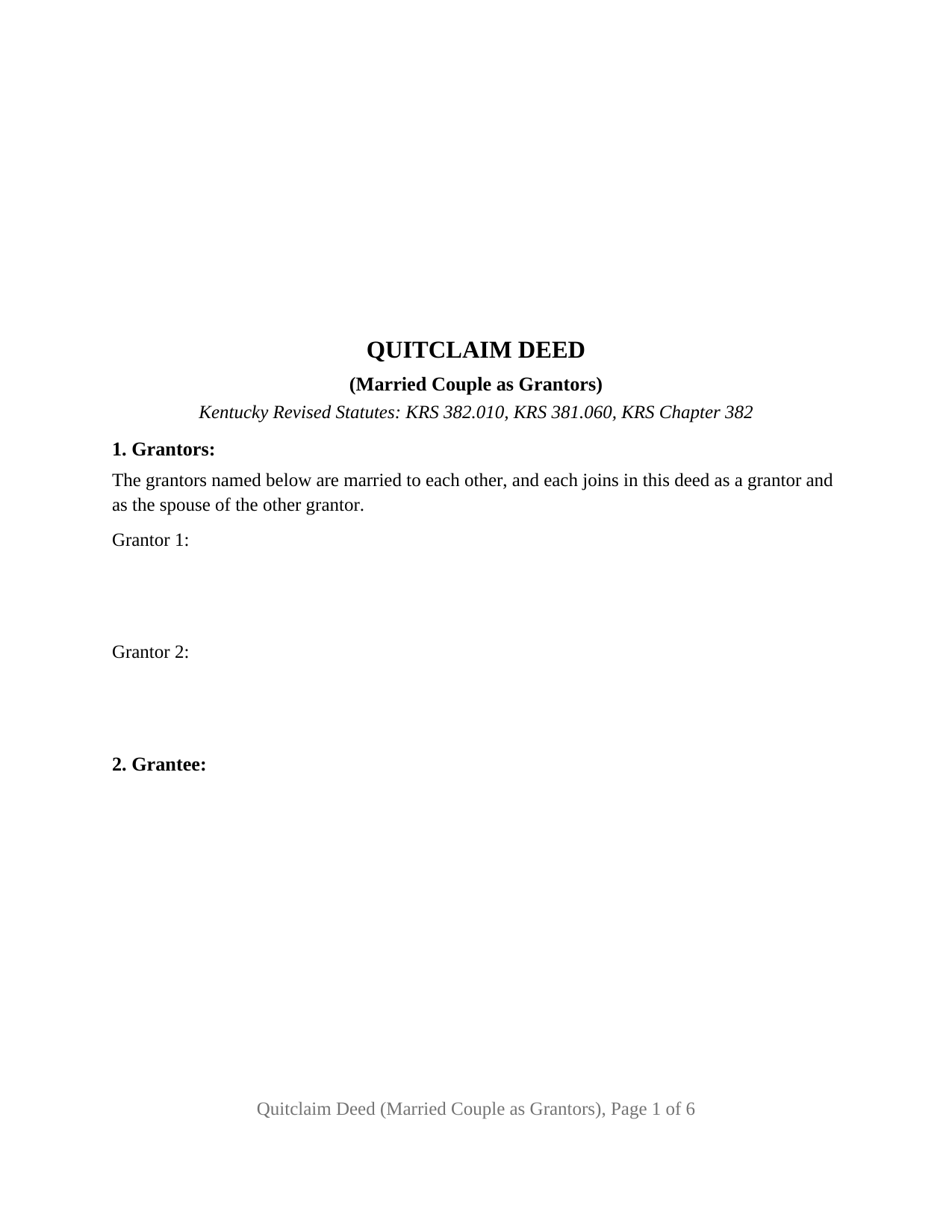 Kentucky Quitclaim Deed (Married Couple as Grantors)