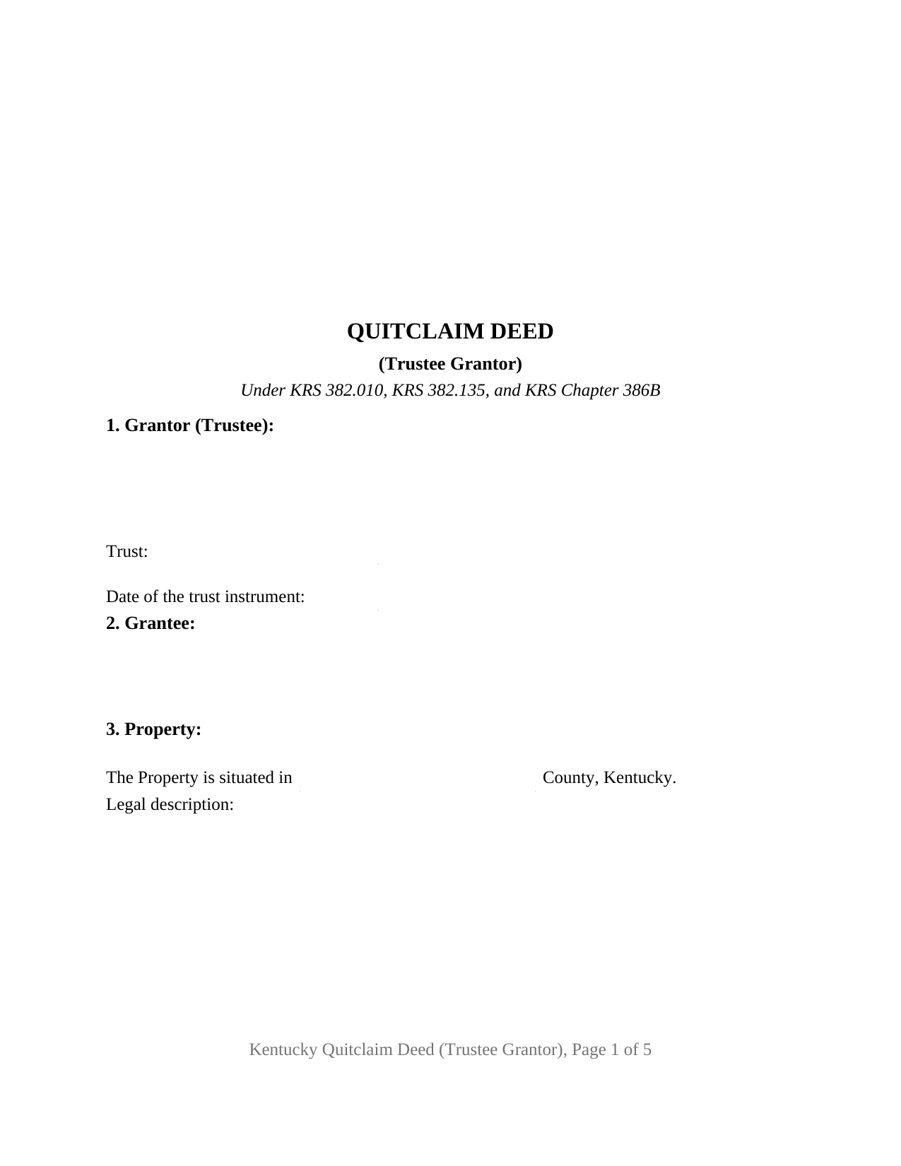 Kentucky Quitclaim Deed (Trustee Grantor)