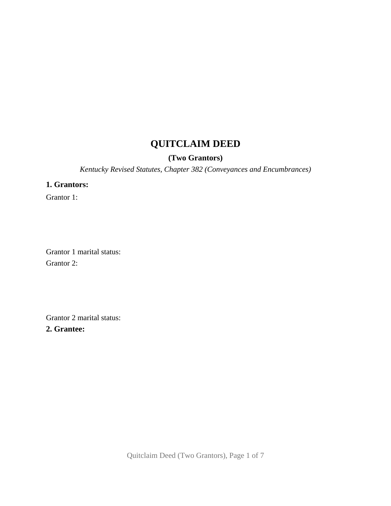 Kentucky Quitclaim Deed (Two Grantors)