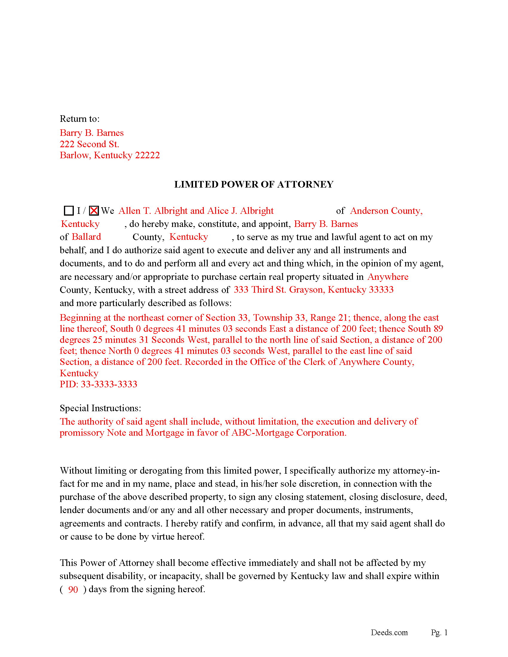 Mccreary county limited power of attorney for the purchase of real