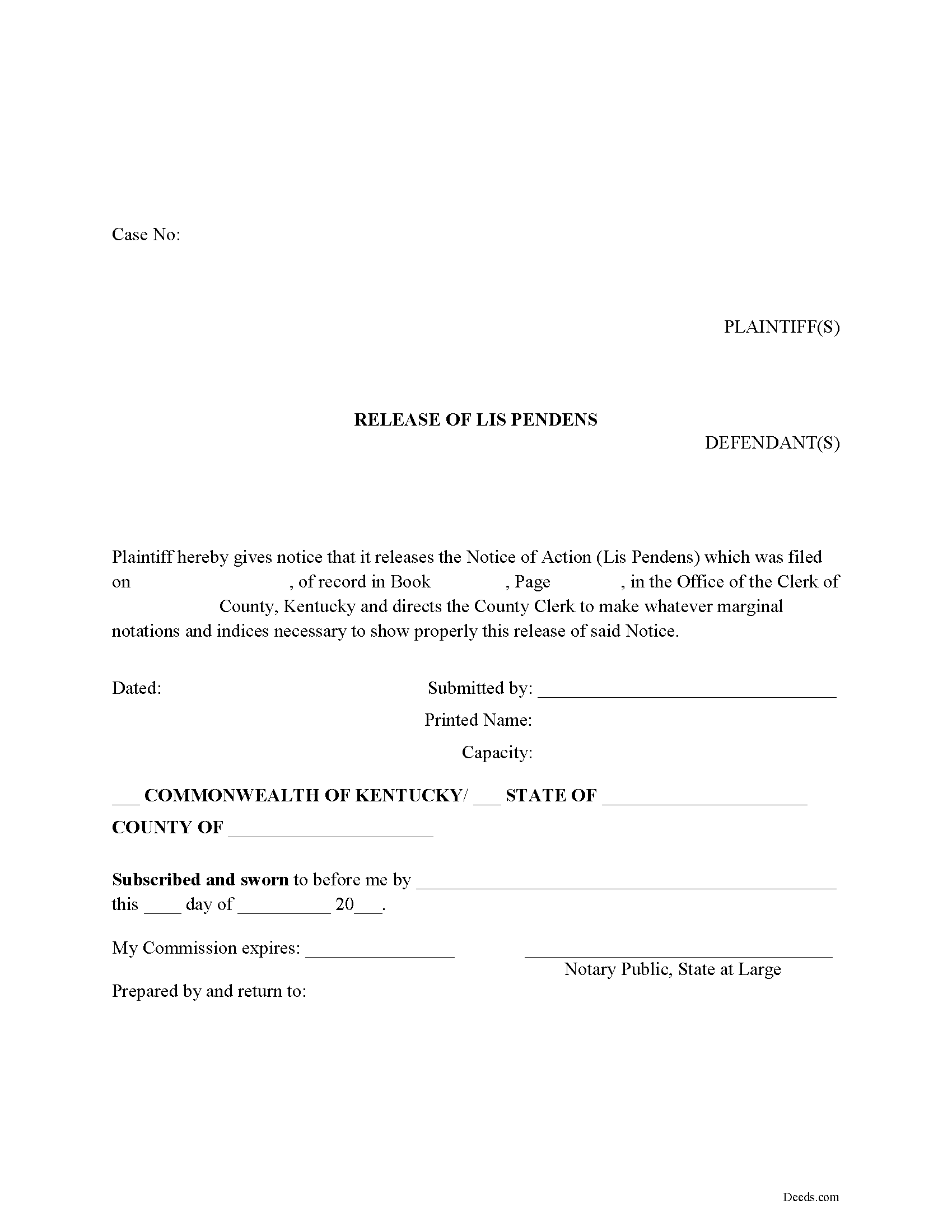 Lis Pendens Release Form