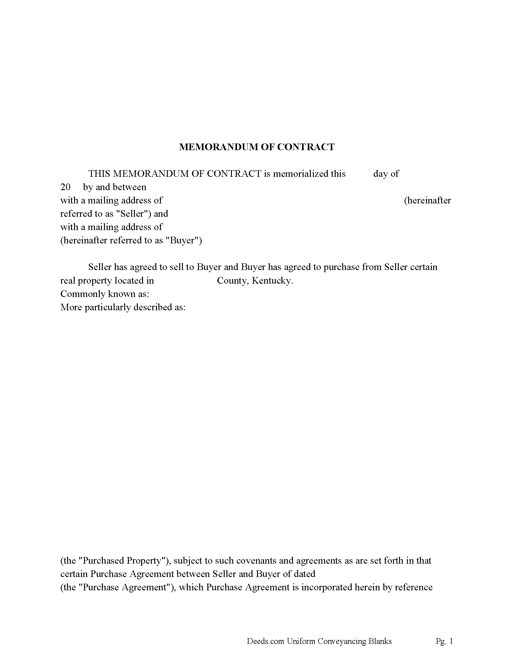 Memorandum of Contract Form