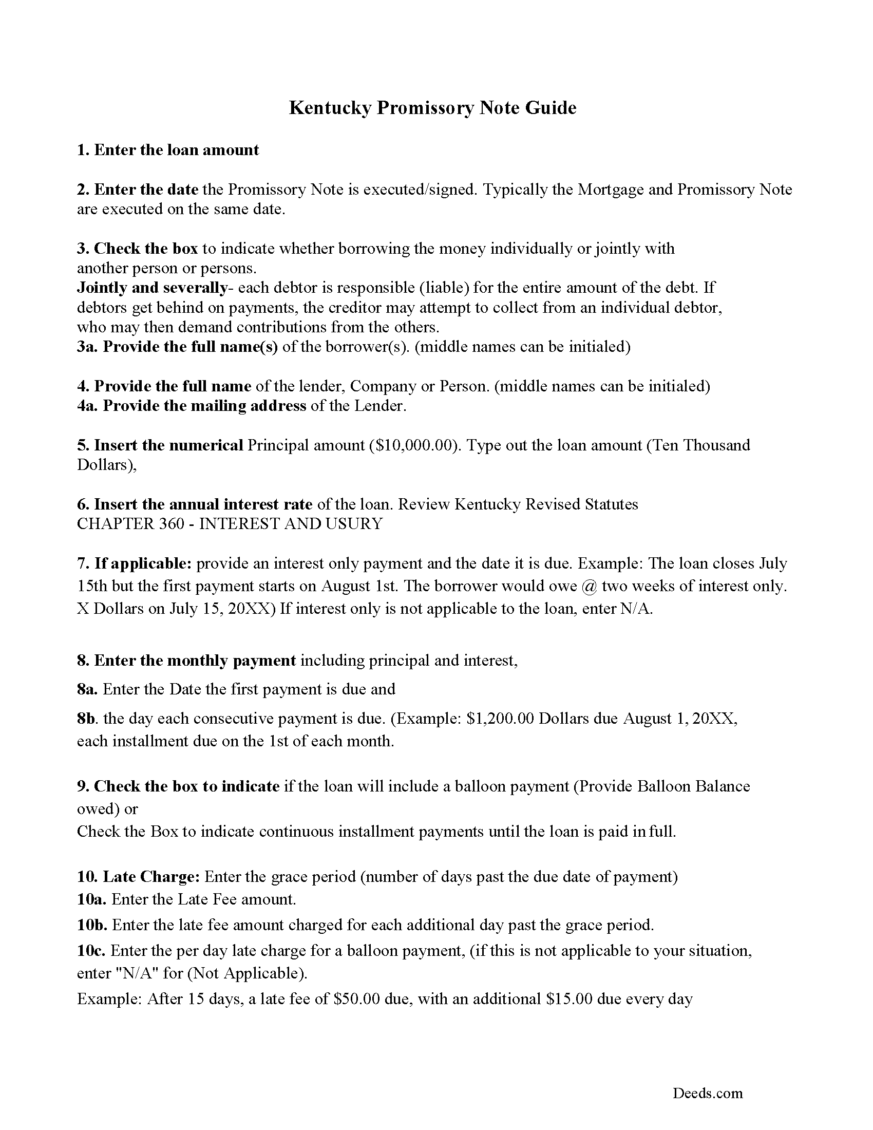 Trimble County Promissory Note Guidelines