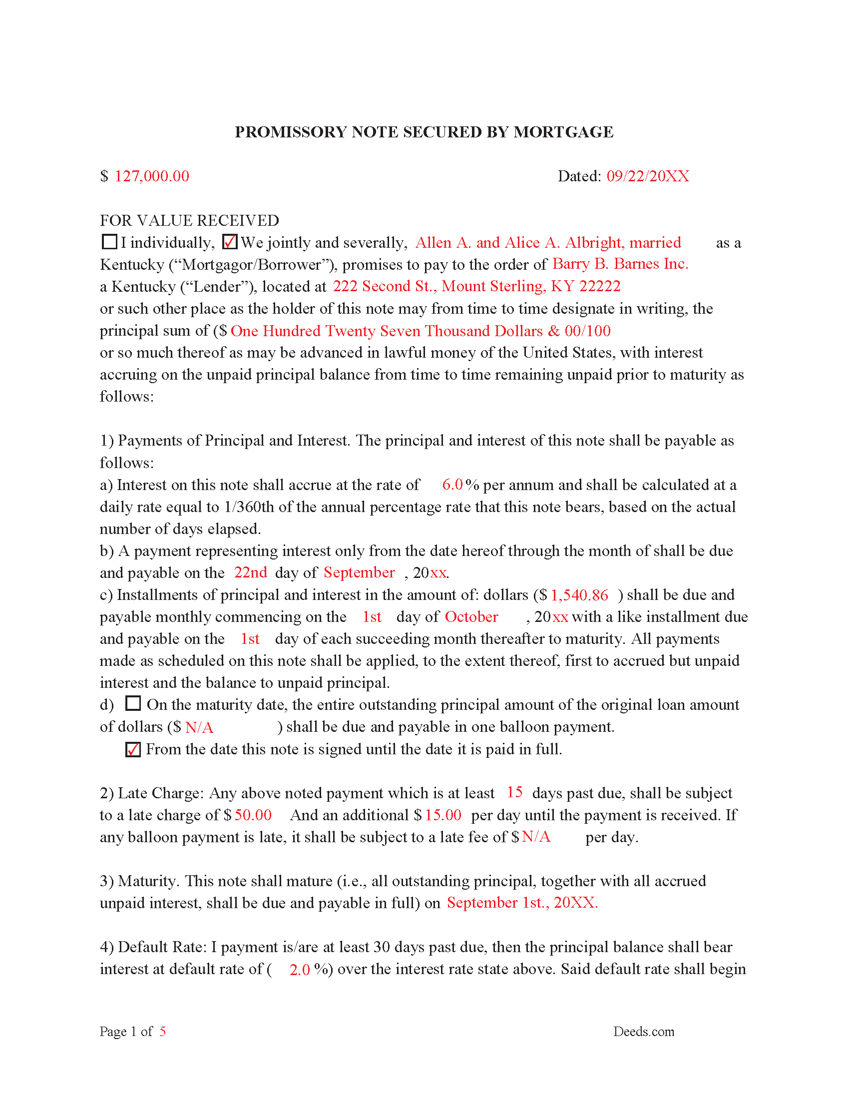 Trimble County Completed Example of the Promissory Note