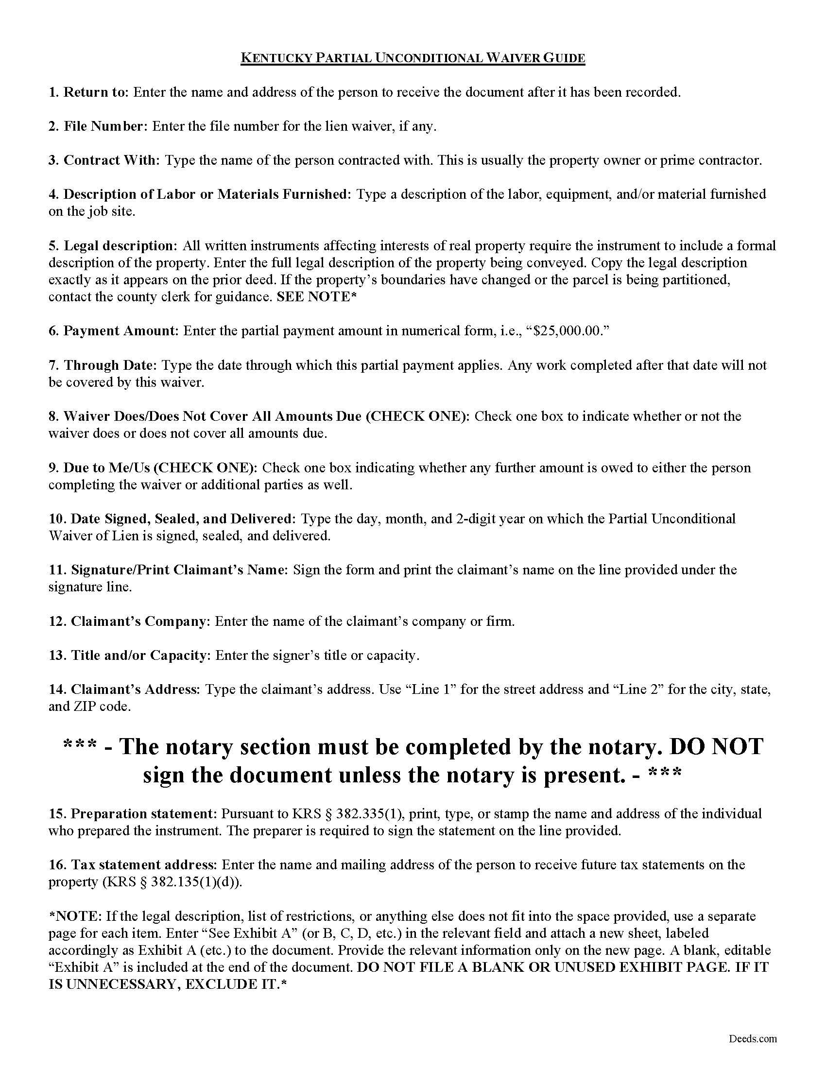 Graves County Partial Unconditional Lien Waiver Form