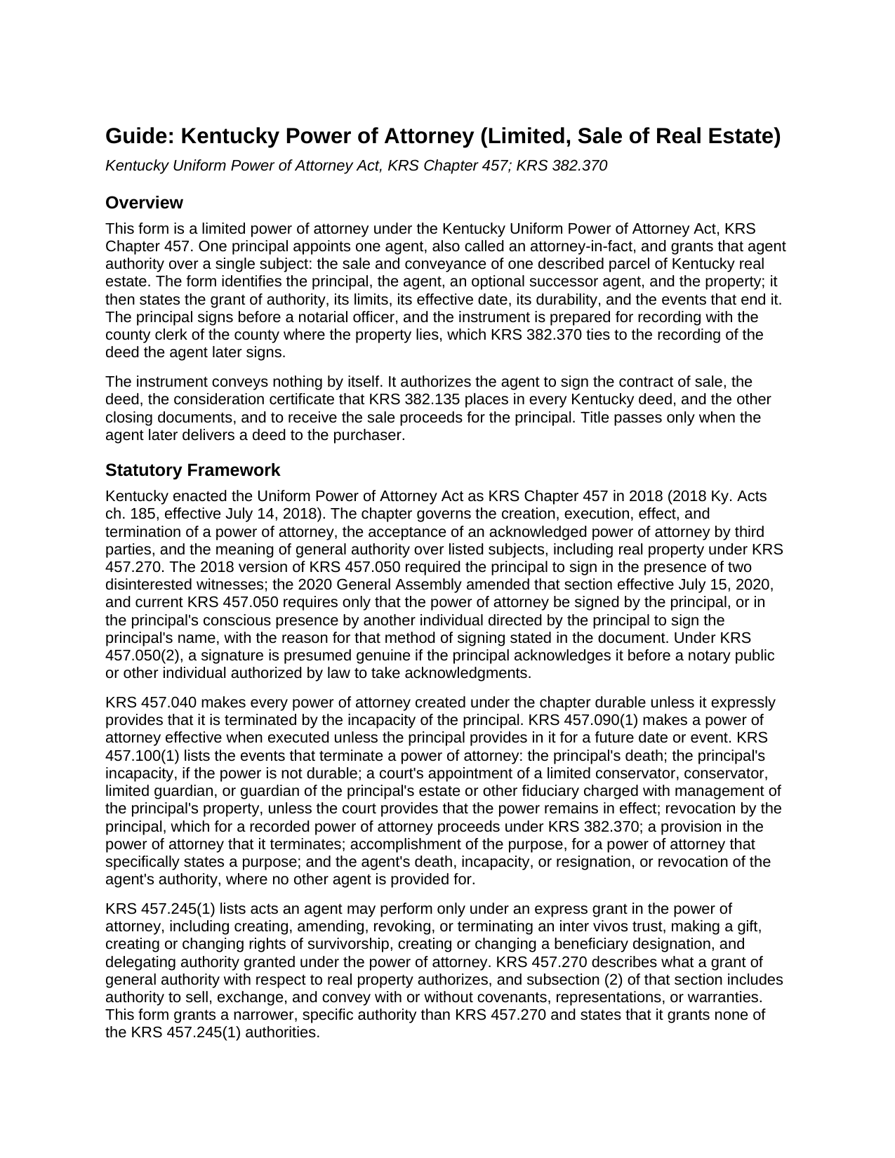 Marshall County Power of Attorney (Limited, Sale of Real Estate) Guide