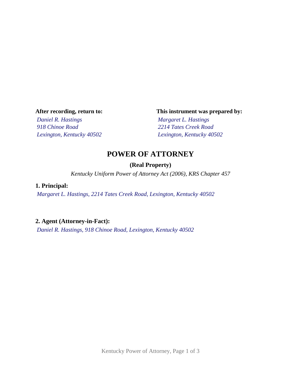 Mccracken County Completed Example of the Power of Attorney Document