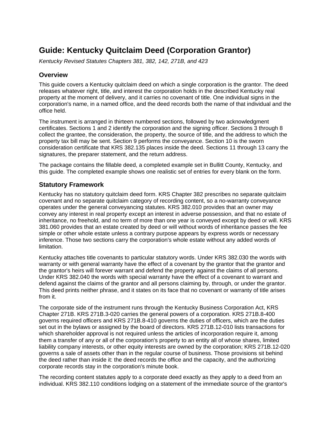 Green County Quitclaim Deed (Corporation Grantor) Guide