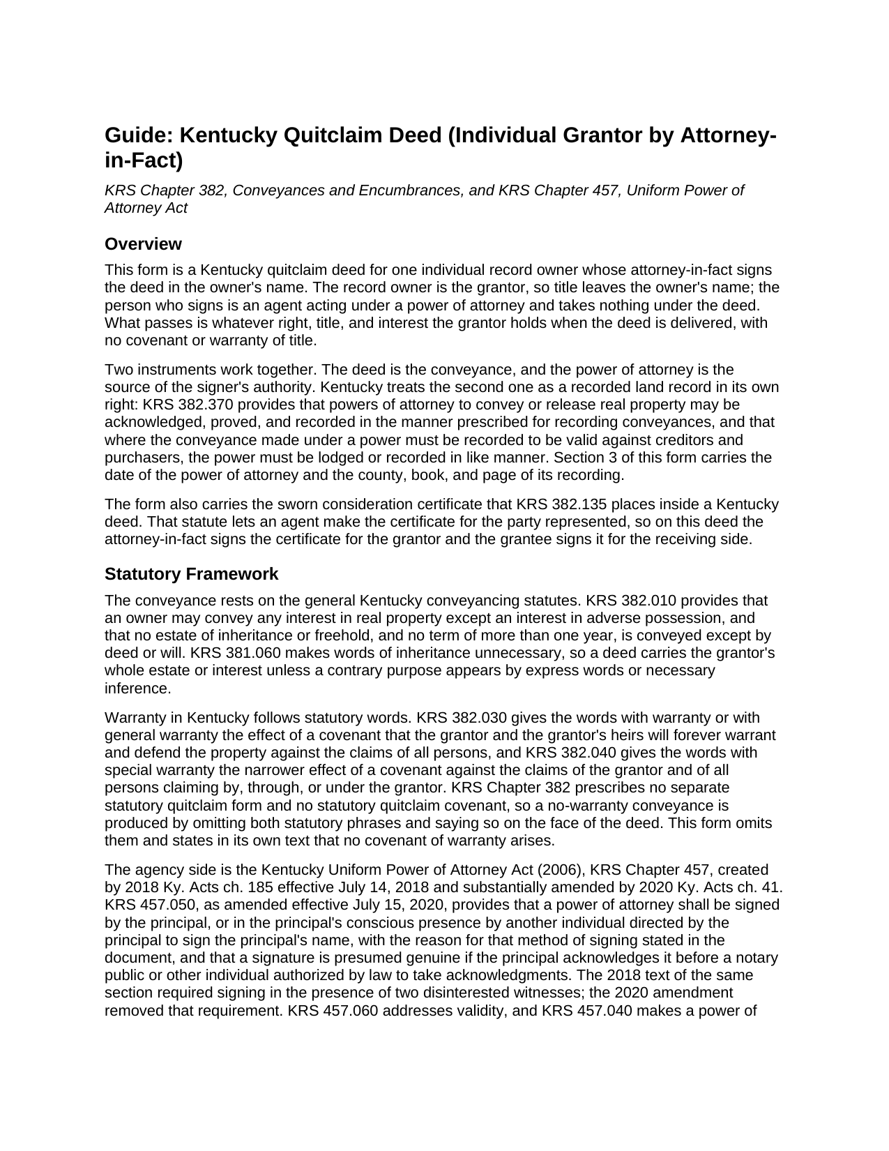Wolfe County Quitclaim Deed (Individual Grantor by Attorney-in-Fact) Guide