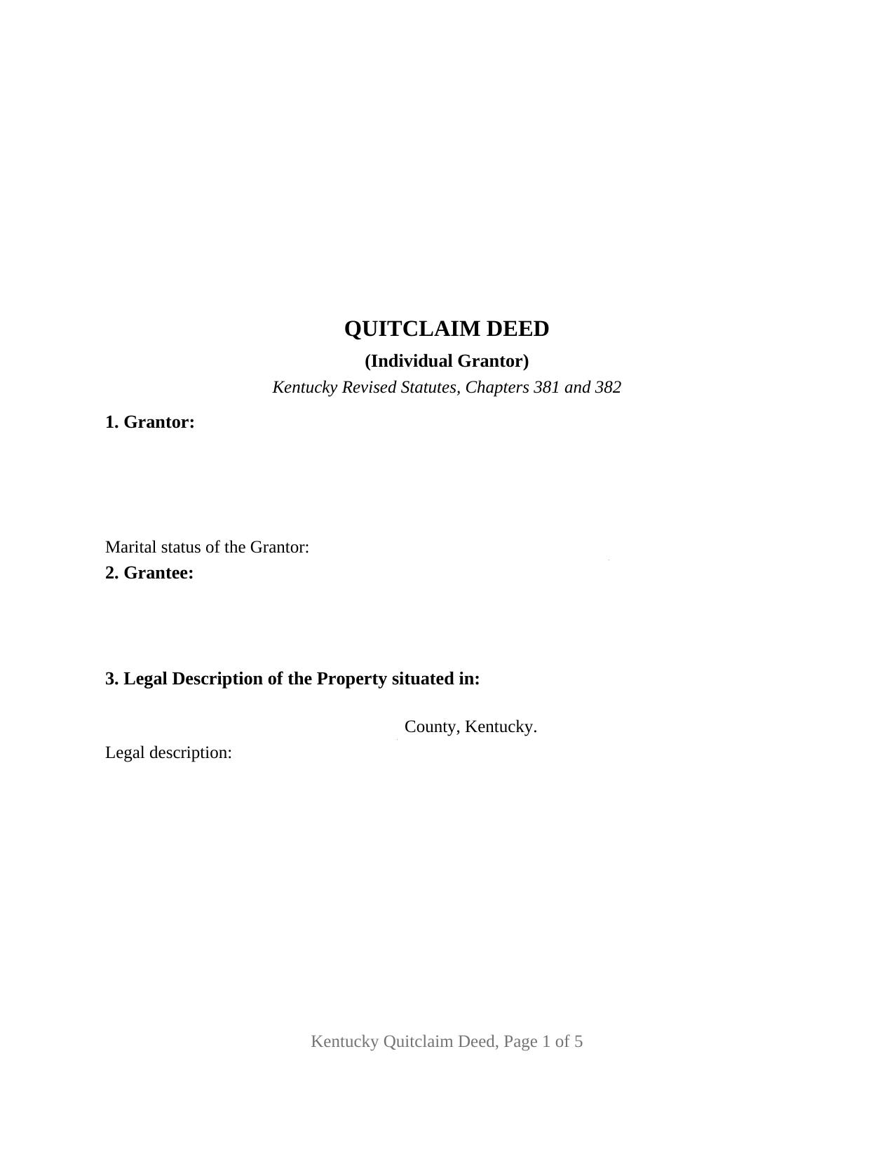 Edmonson County Quitclaim Deed (Individual Grantor) Form