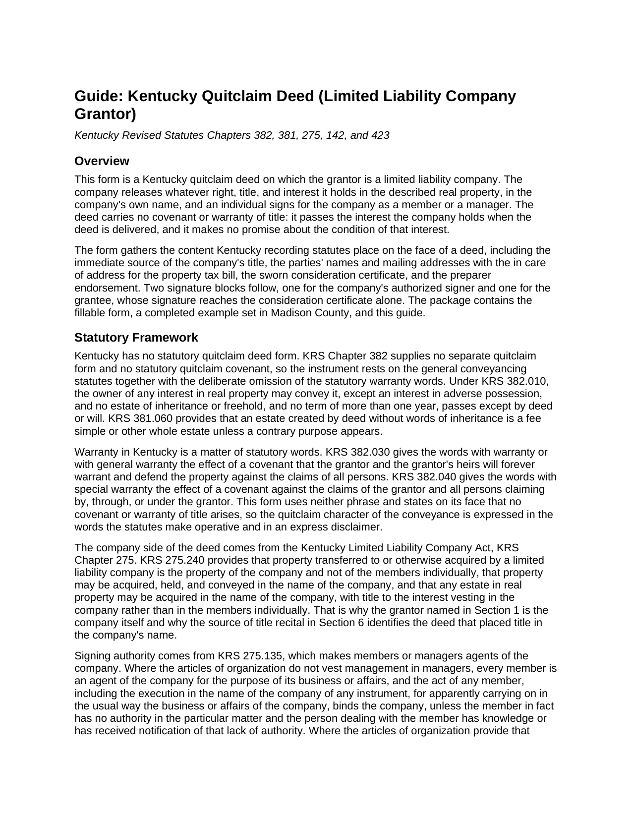 Metcalfe County Quitclaim Deed (LLC Grantor) Guide