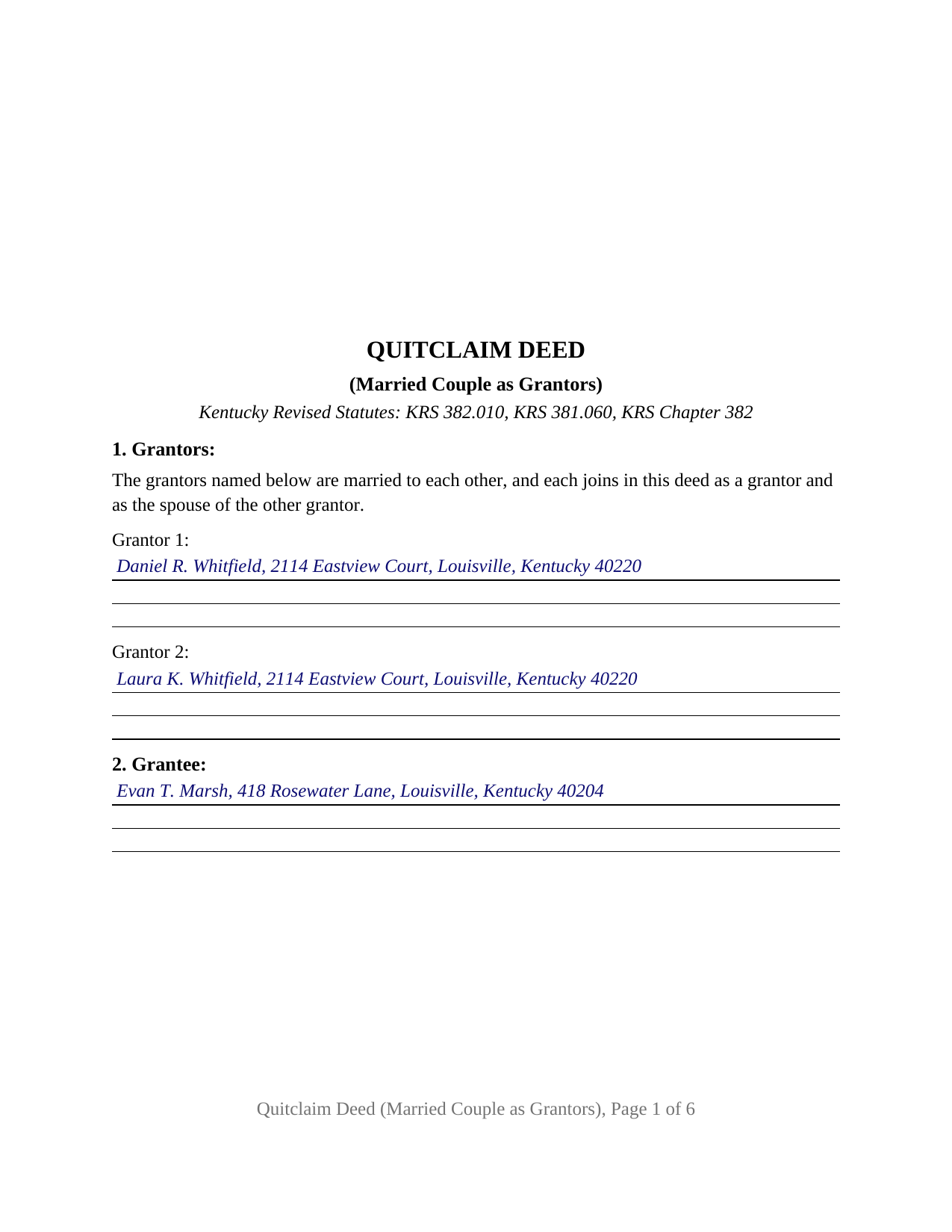Woodford County Completed Example of the Quitclaim Deed (Married Couple as Grantors) Document