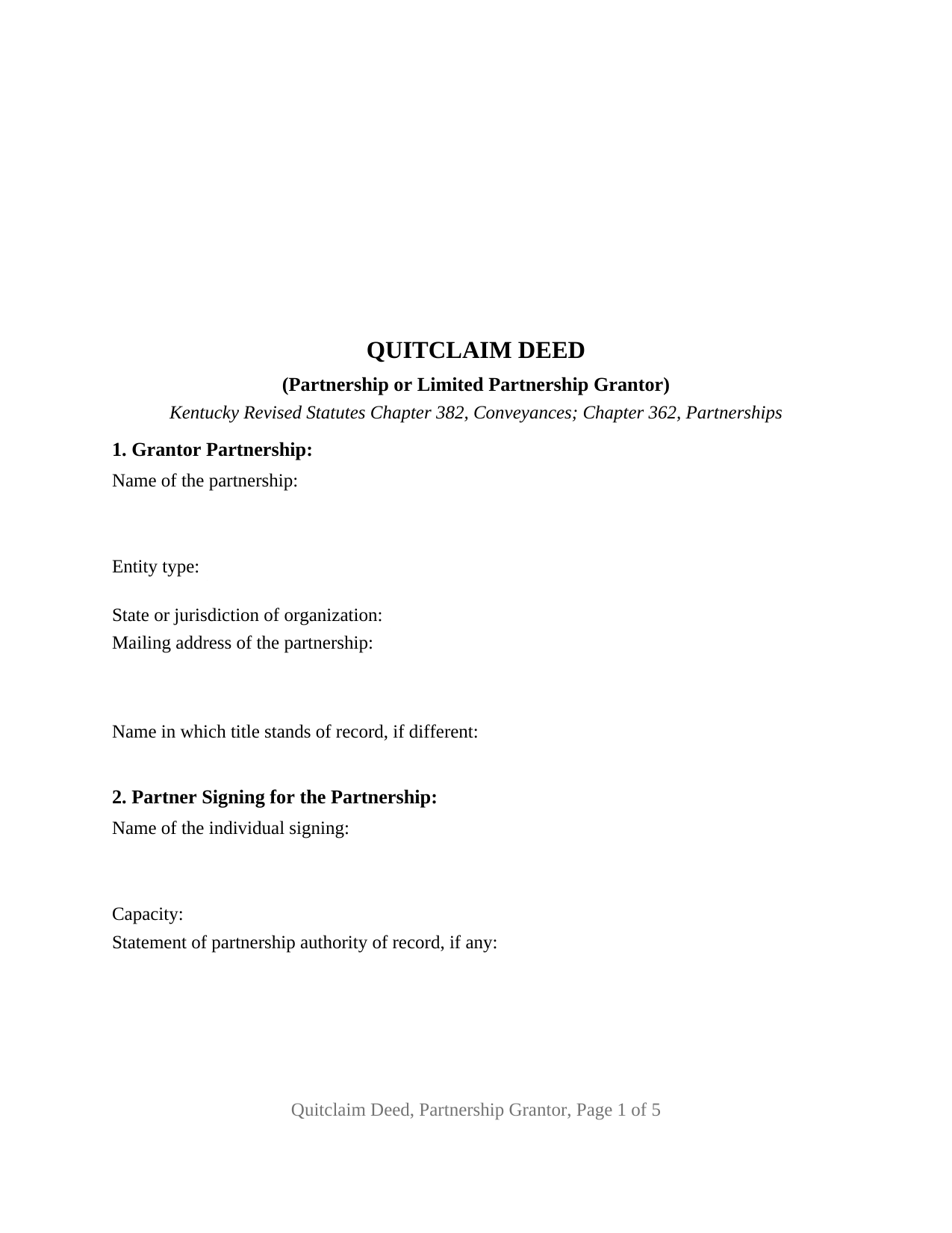 Boyd County Quitclaim Deed (Partnership or Limited Partnership Grantor) Form