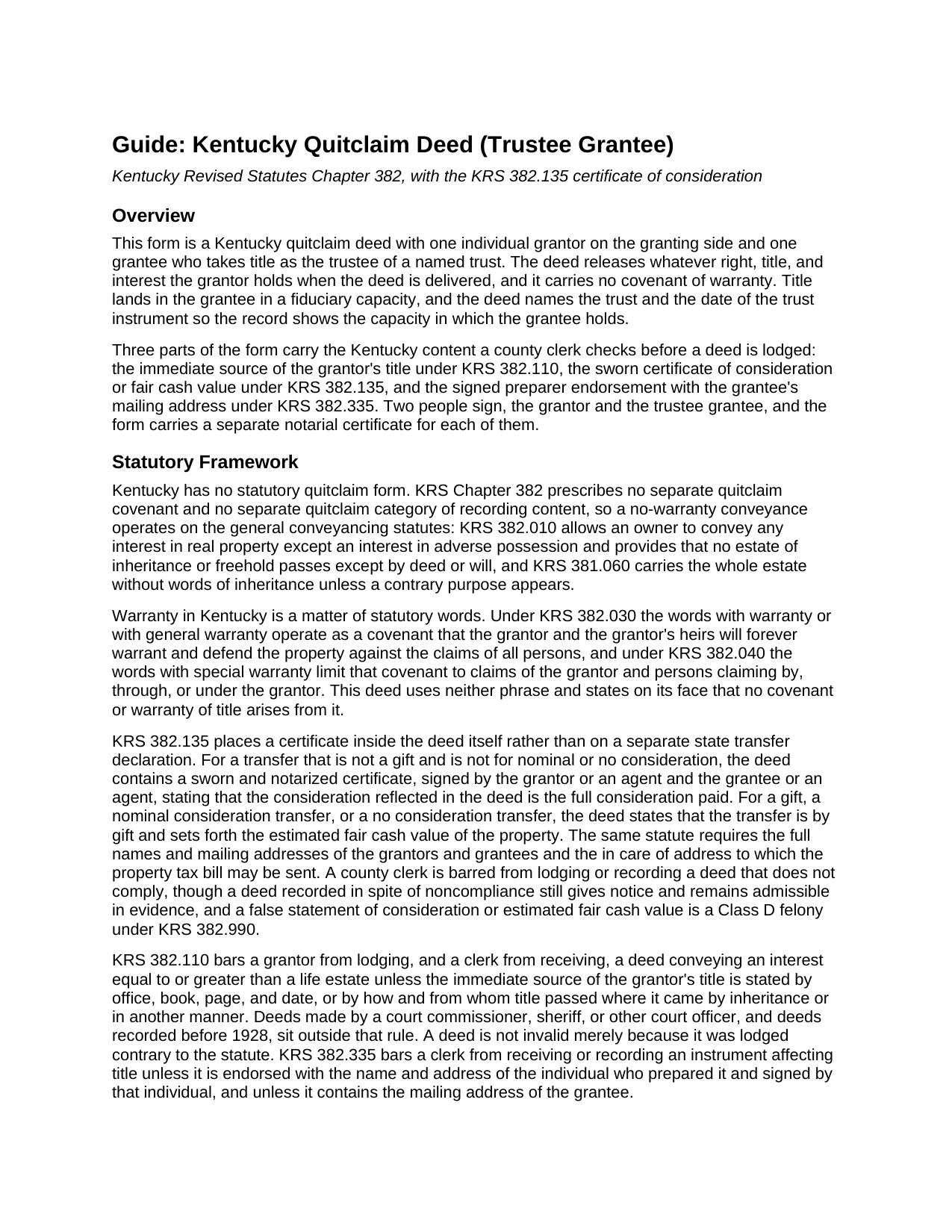 Laurel County Quitclaim Deed (Trustee Grantee) Guide