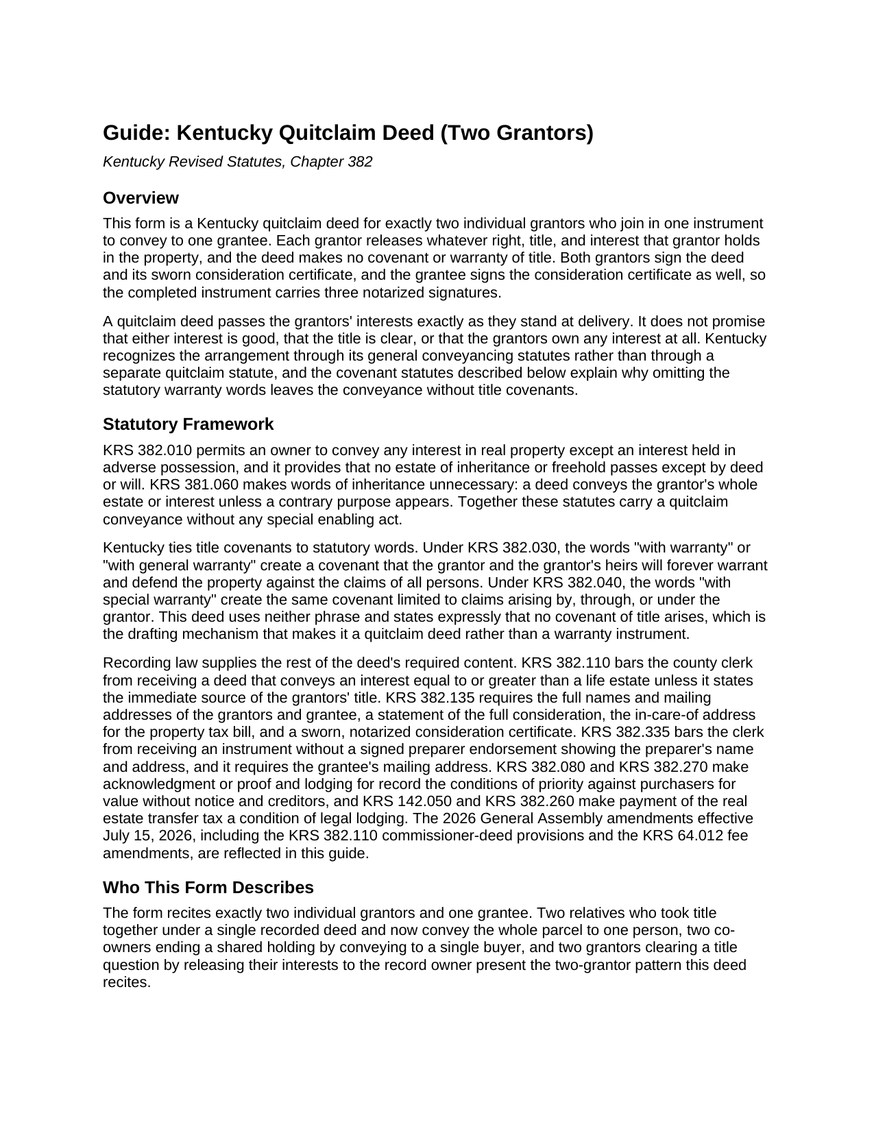 Ballard County Quitclaim Deed (Two Grantors) Guide