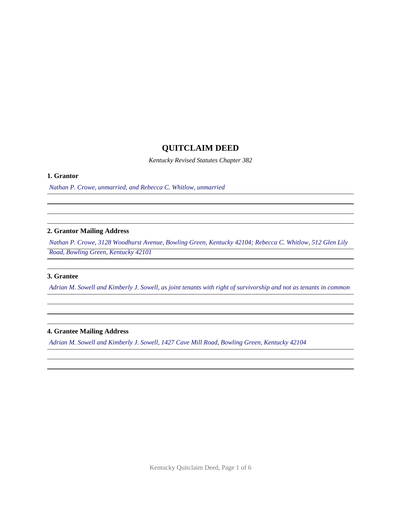 Mason County Completed Example of the Quitclaim Deed Document