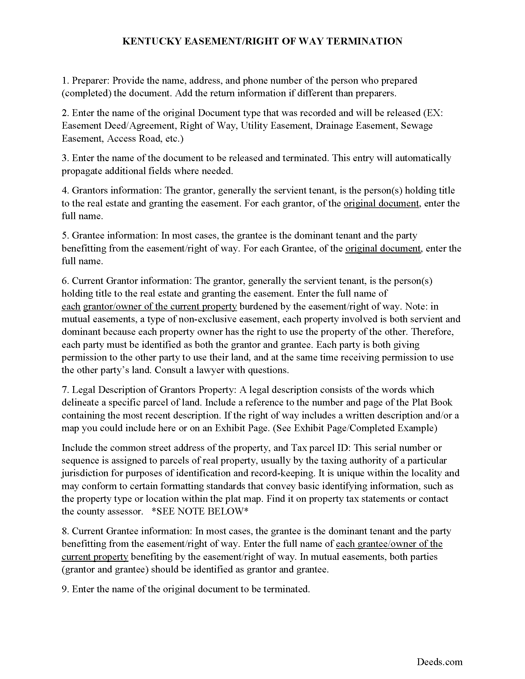 Marshall County Guidelines for Release of Easement / Access