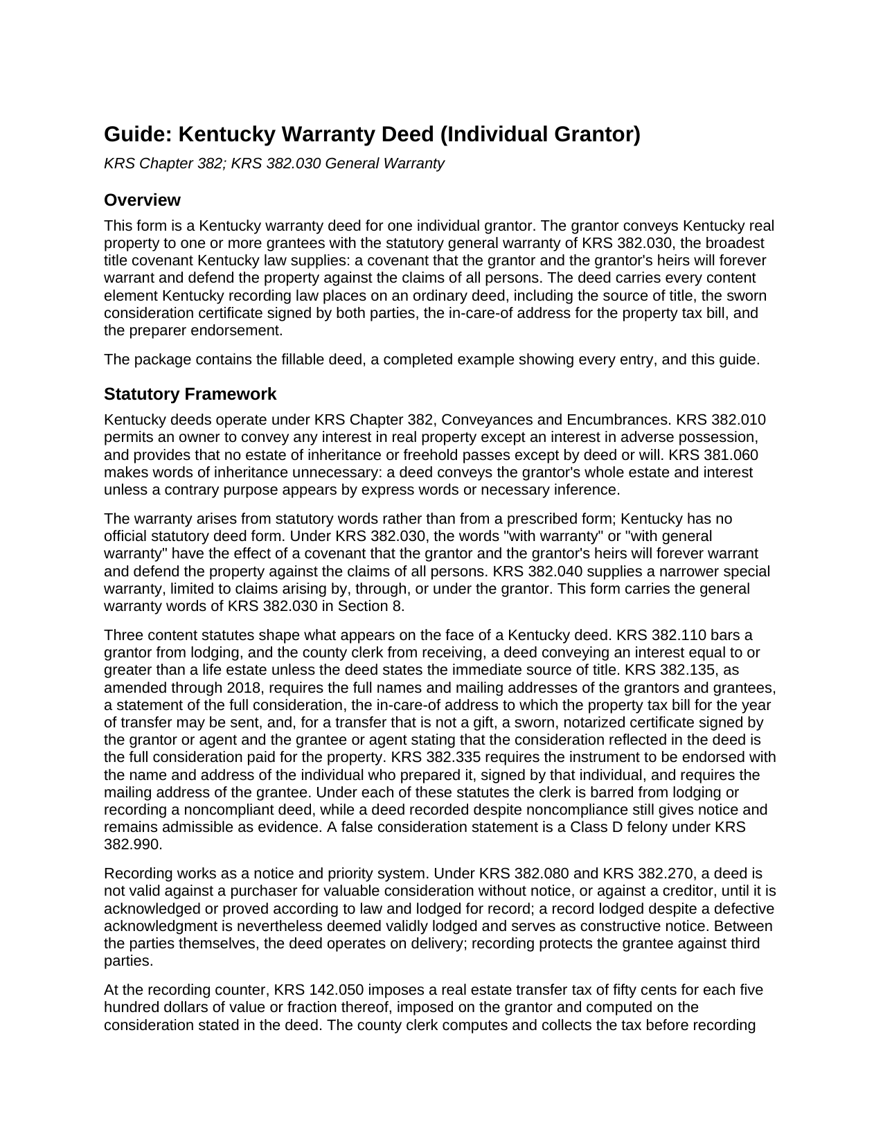 Edmonson County Warranty Deed (Individual Grantor) Guide