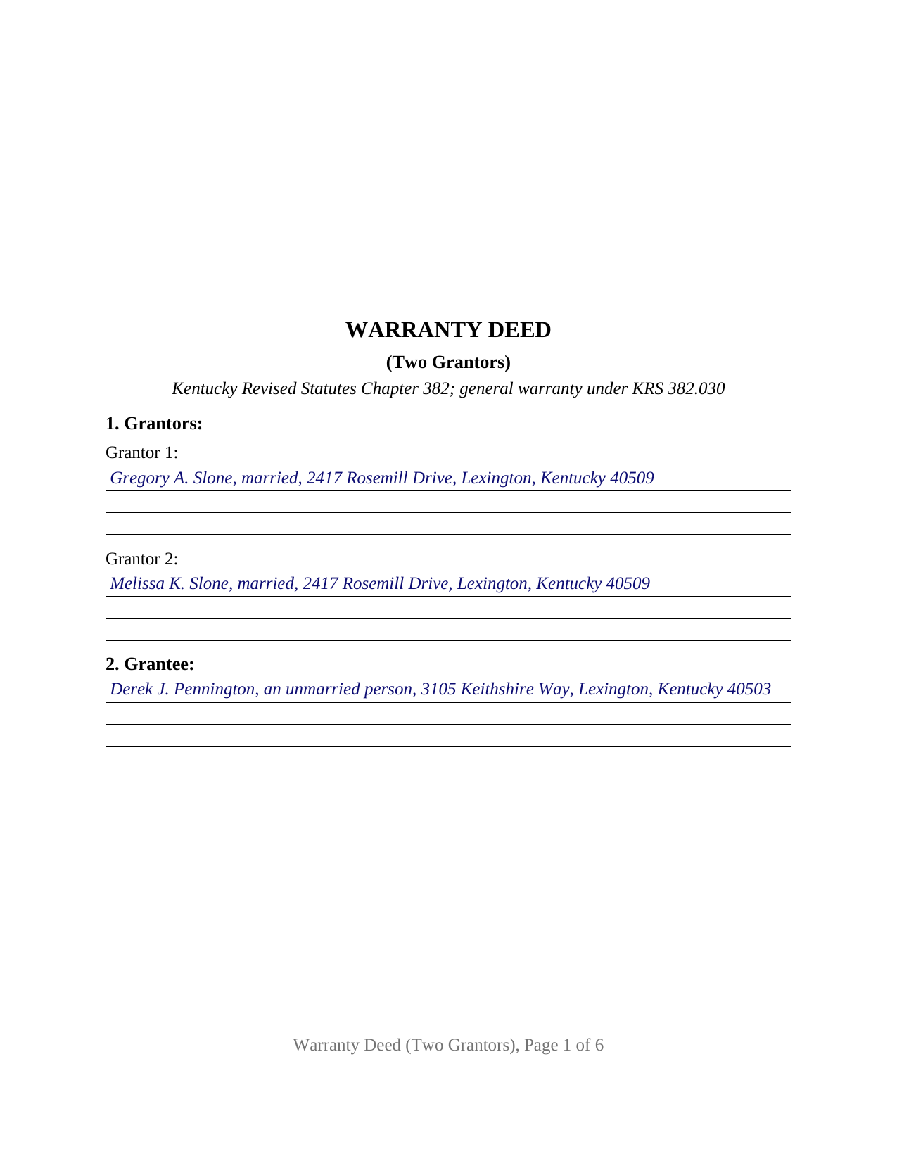 Lyon County Completed Example of the Warranty Deed (Two Grantors) Document