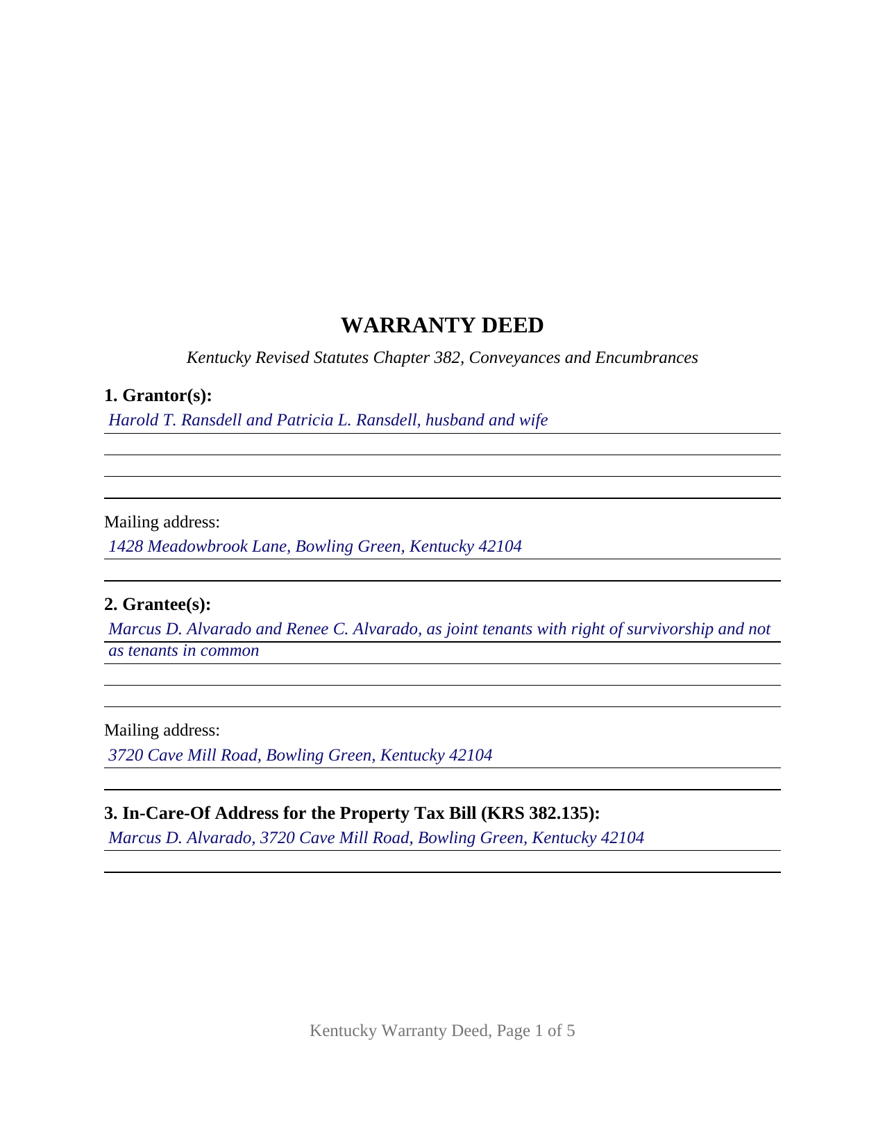 Green County Completed Example of the Warranty Deed Document