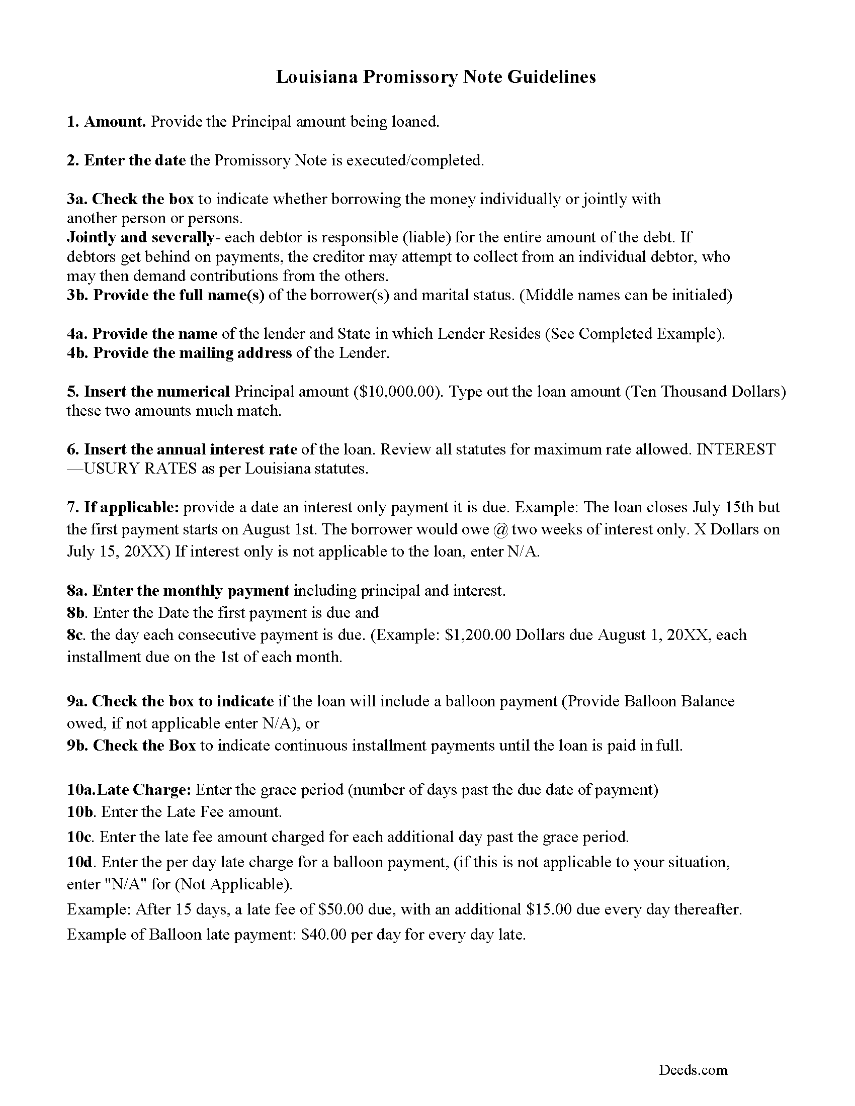 Assumption Parish Promissory Note Guidelines