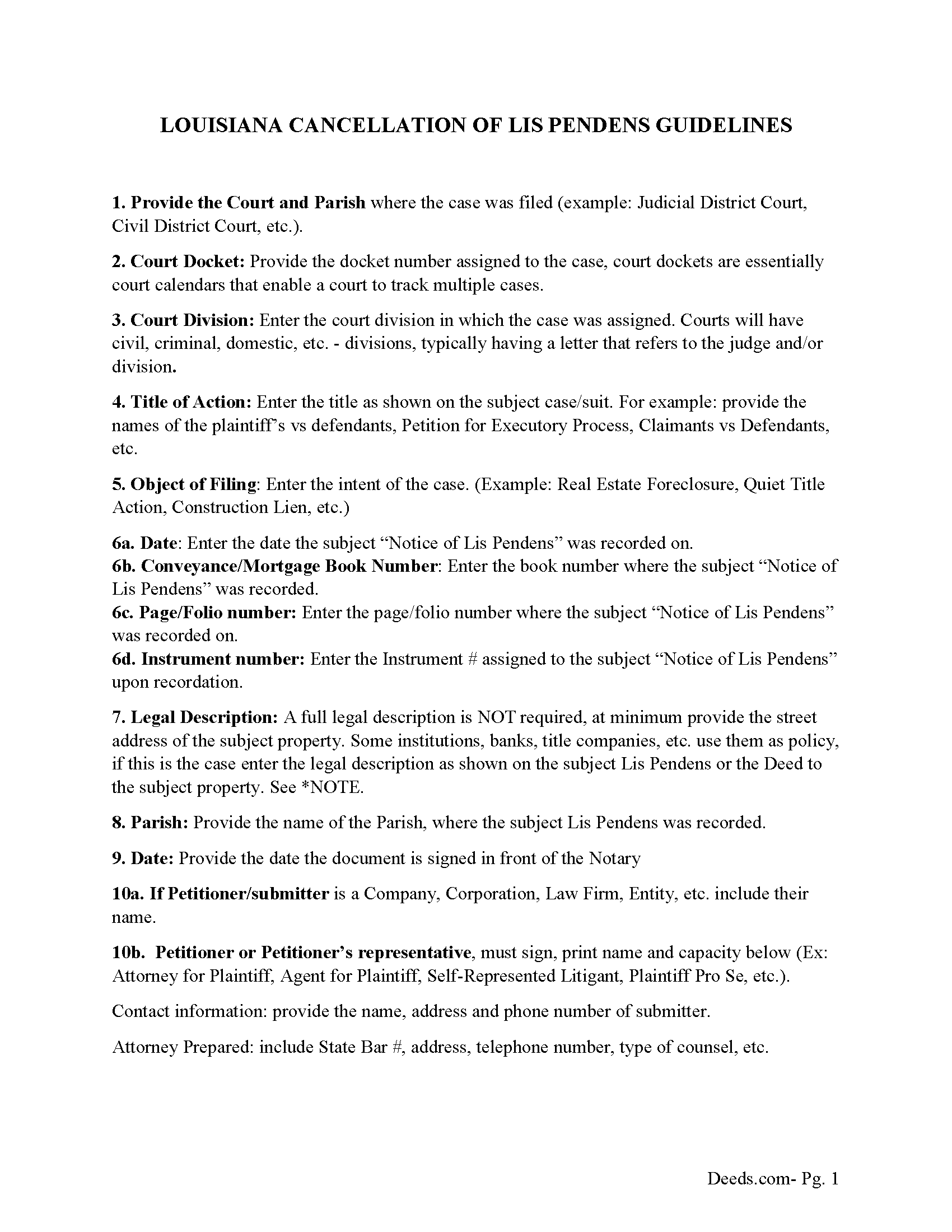 Assumption Parish Guidelines-Cancellation of Notice of Pendency