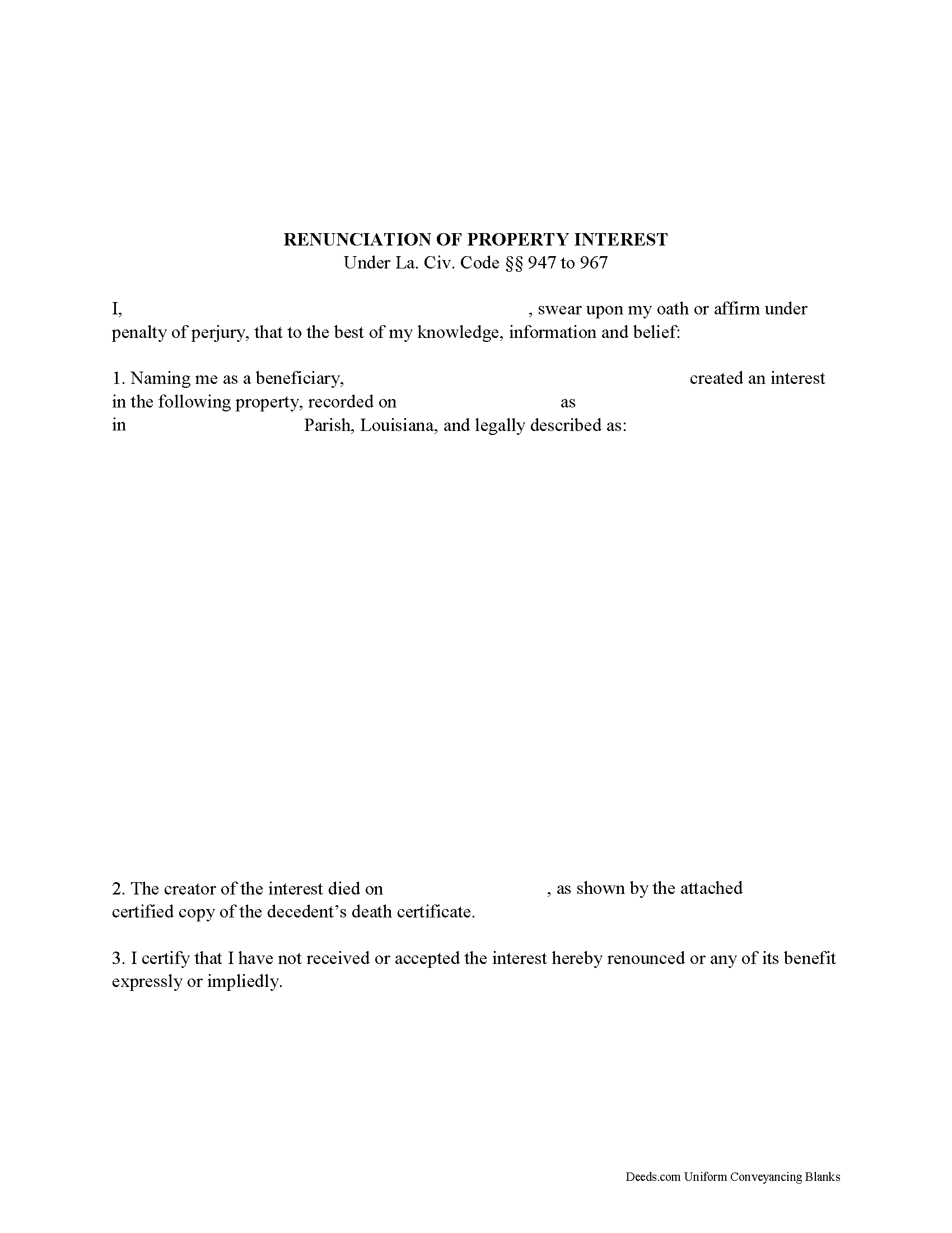 Assumption Parish Disclaimer of Interest Form