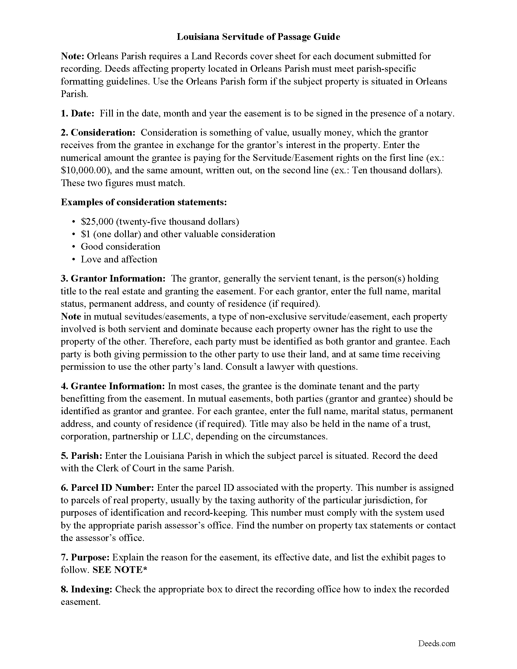 Assumption Parish Servitude of Passage Guide
