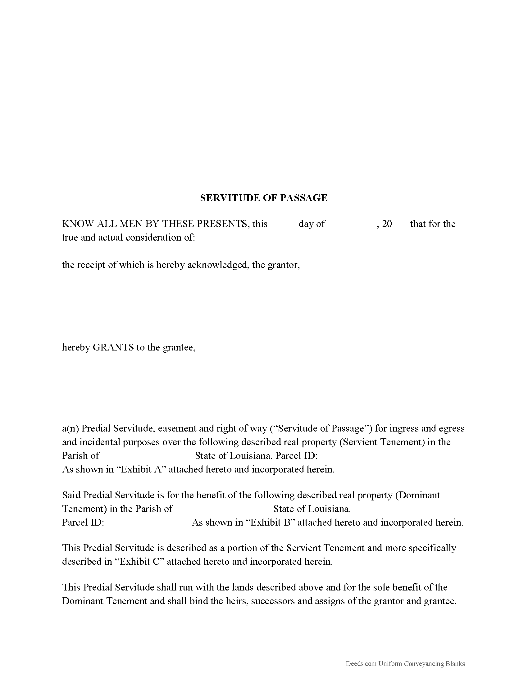 Assumption Parish Servitude of Passage/Easement Form