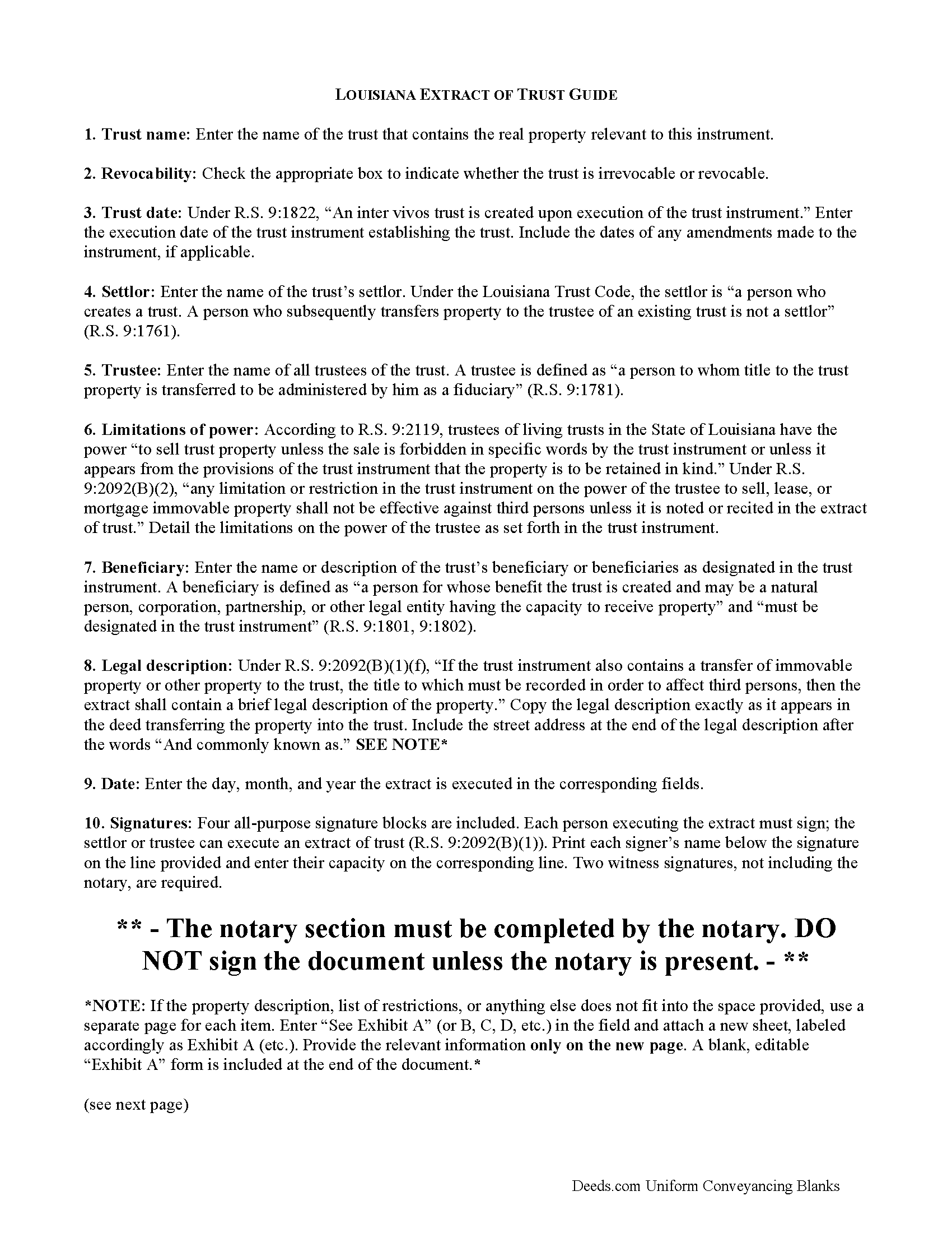 Assumption Parish Extract of Trust Guide