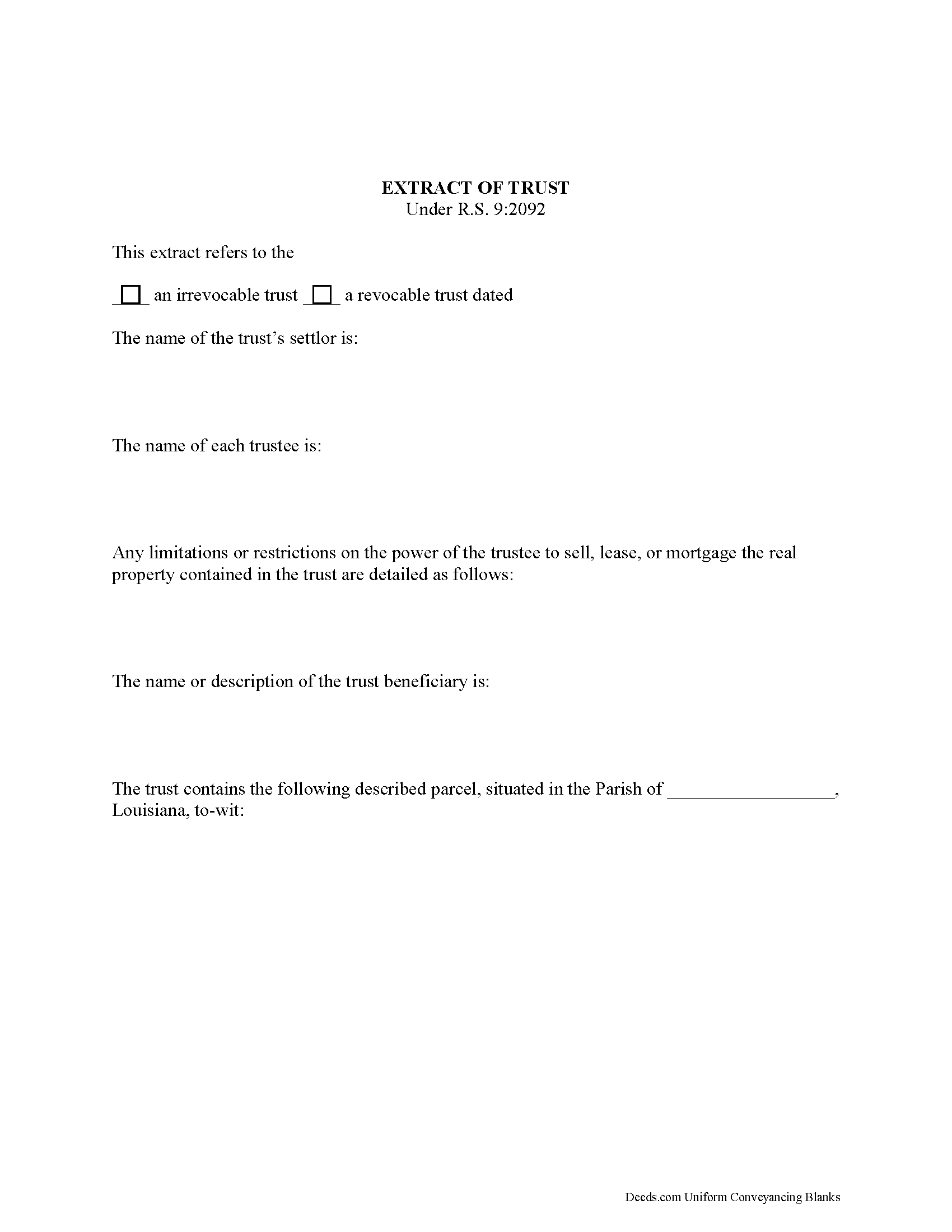 Assumption Parish Extract of Trust Form