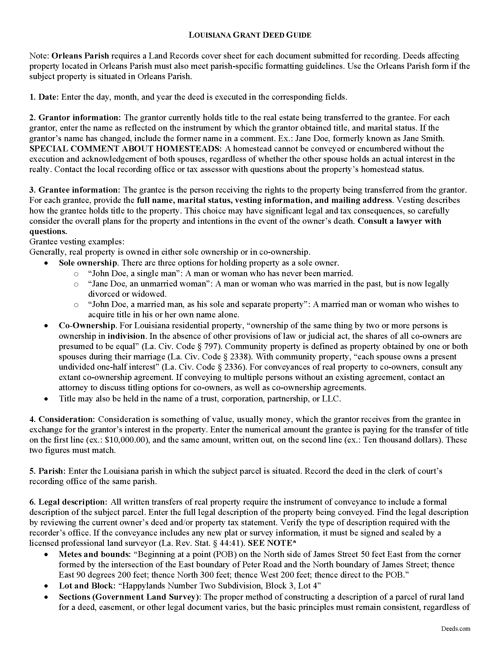 Assumption Parish Grant Deed Guide