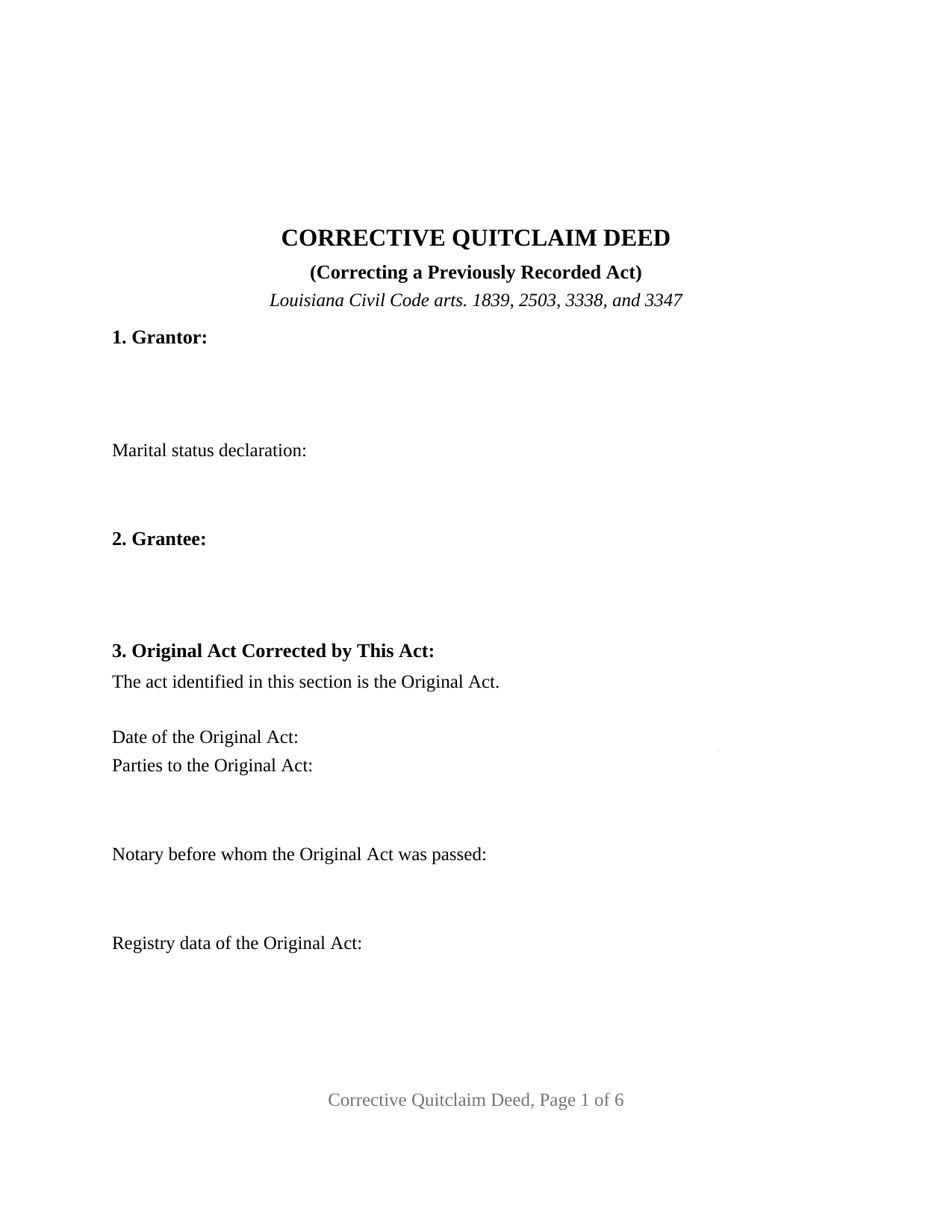 Louisiana Quitclaim Deed (Corrective)