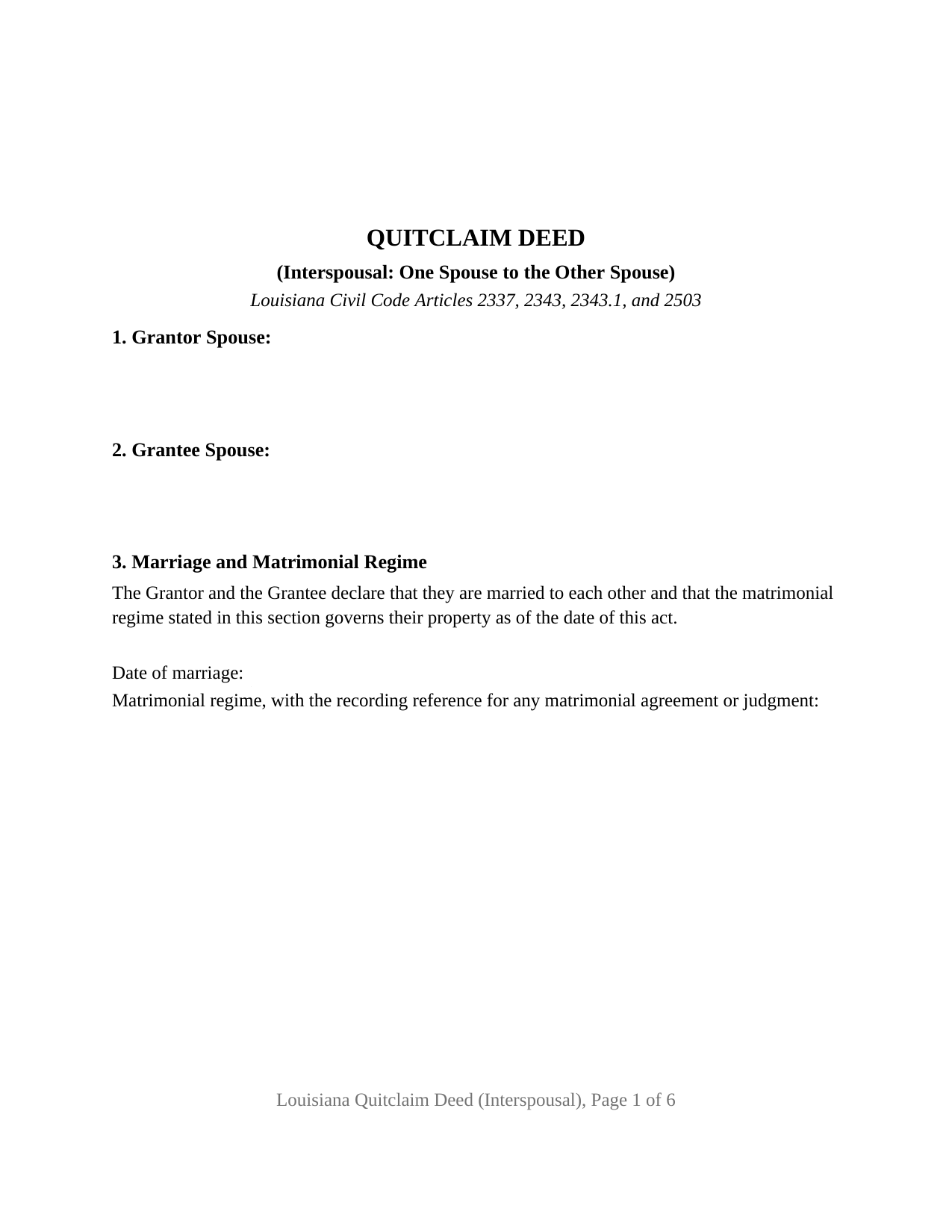Louisiana Quitclaim Deed (Interspousal)