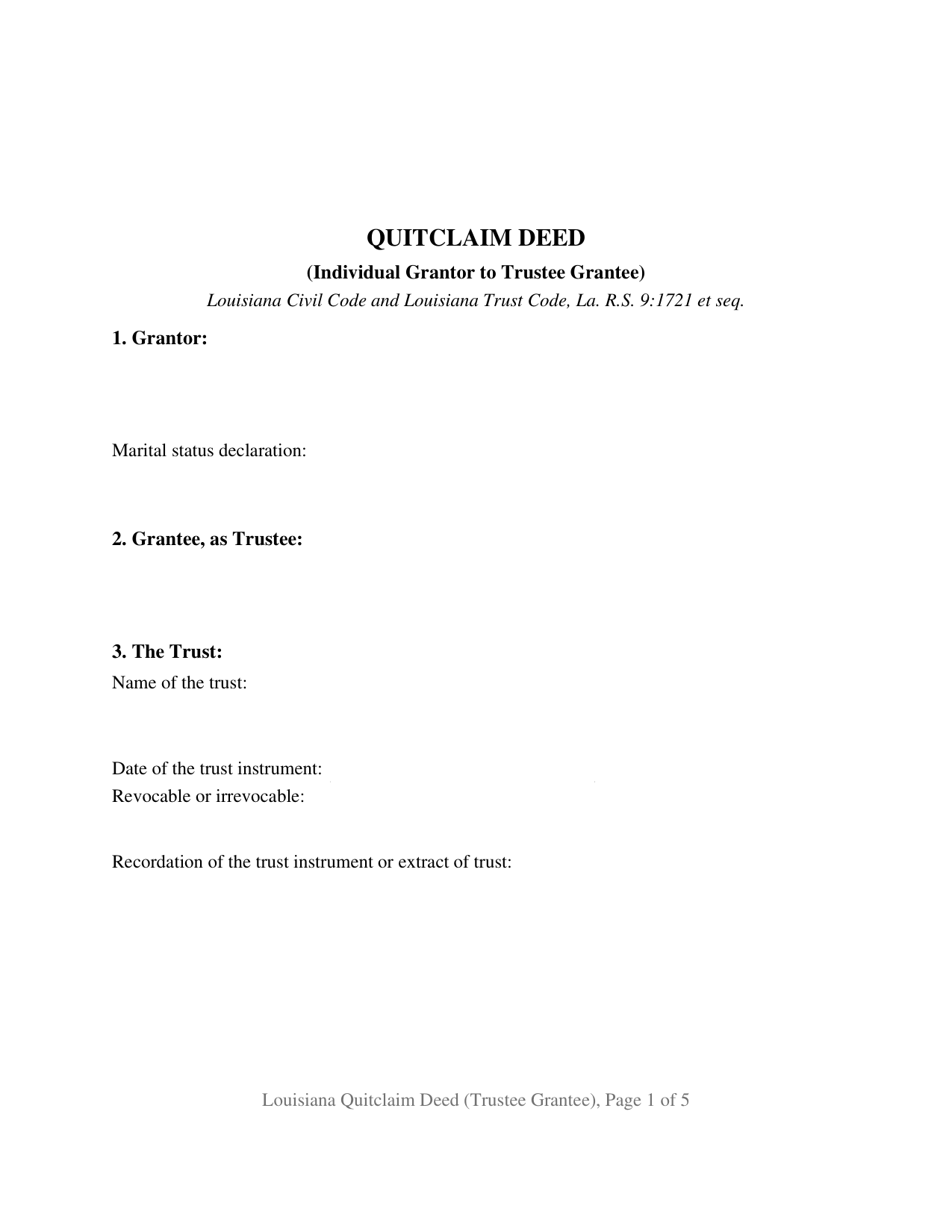 Louisiana Quitclaim Deed (Trustee Grantee)