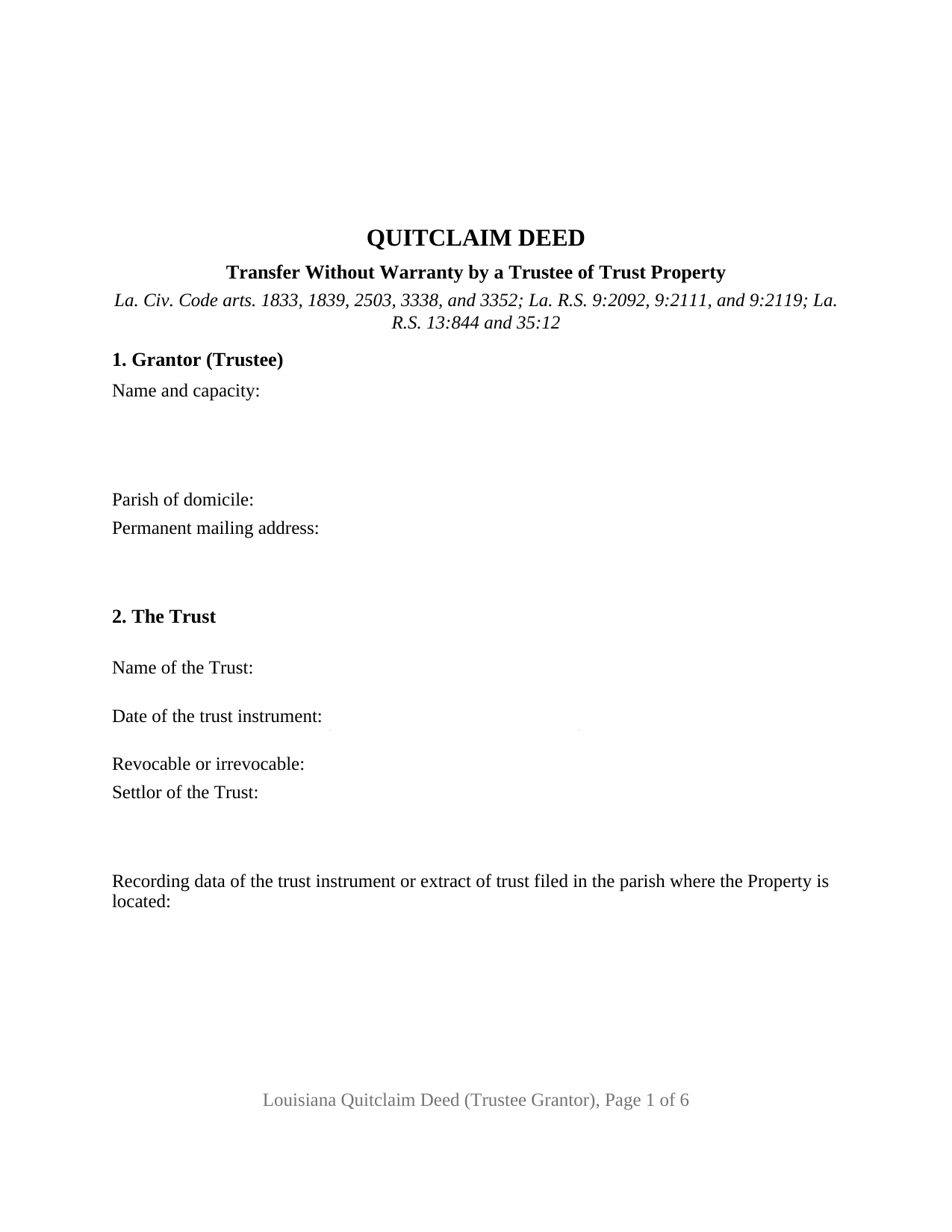 Louisiana Quitclaim Deed (Trustee Grantor)