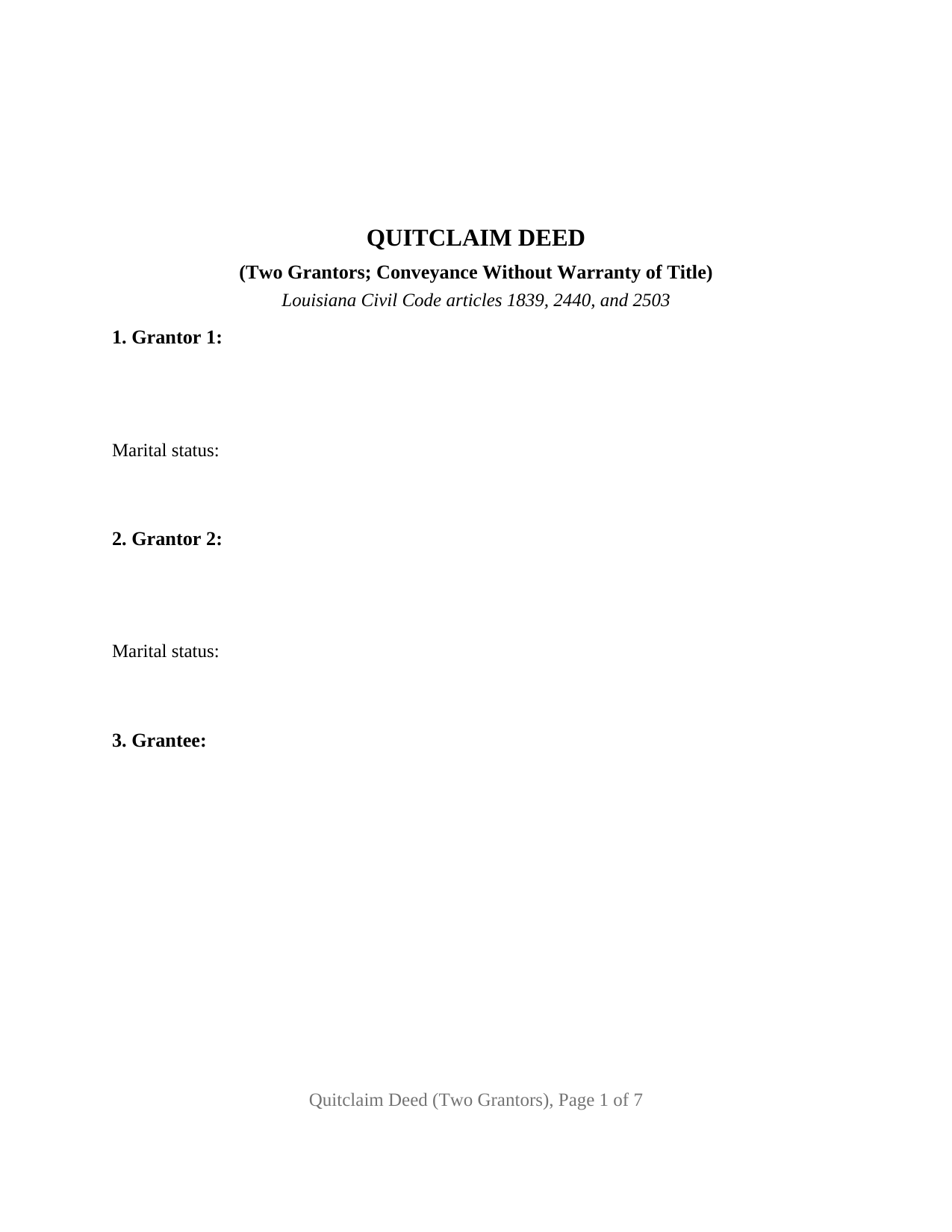 Louisiana Quitclaim Deed (Two Grantors)