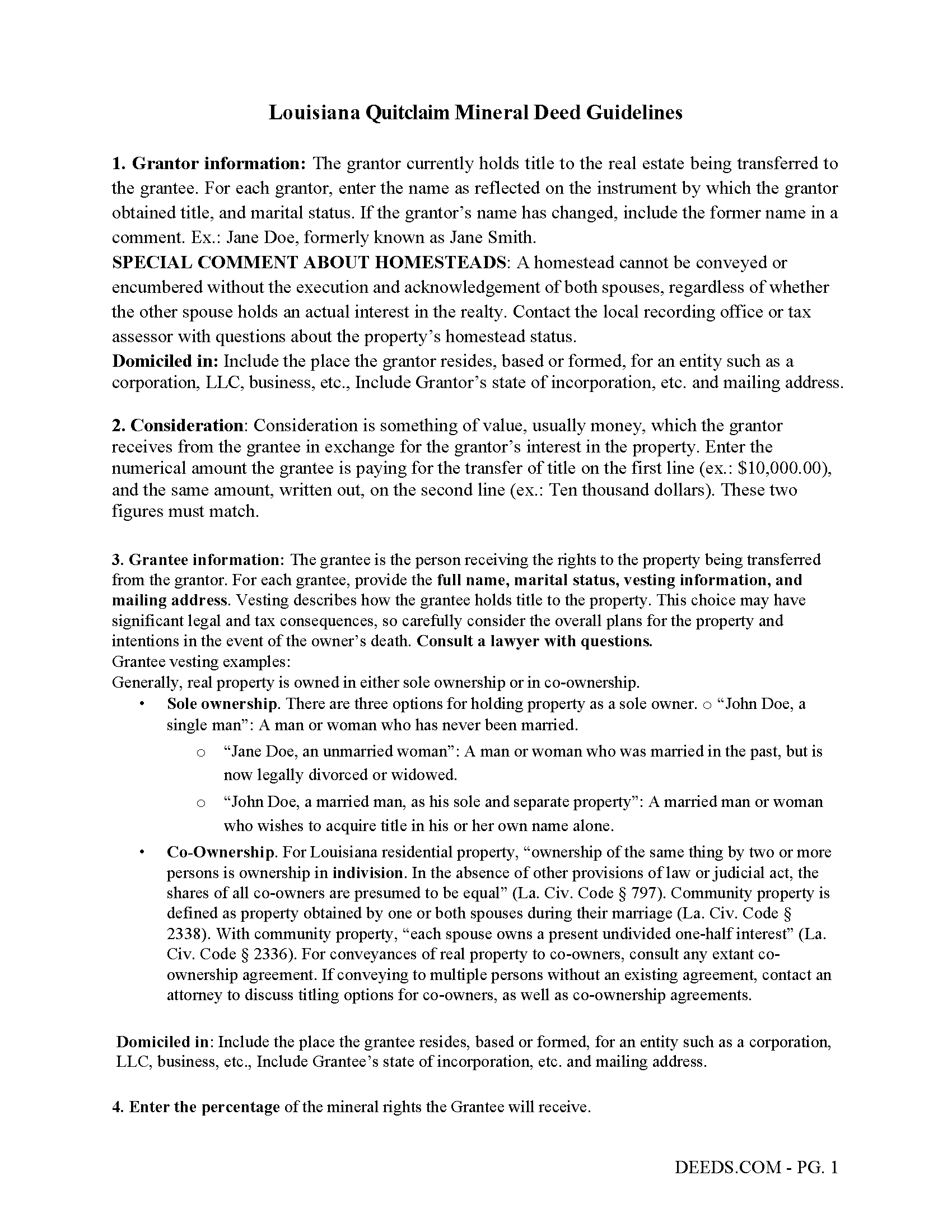 Assumption Parish Mineral Deed with Quitclaim Covenants Guide