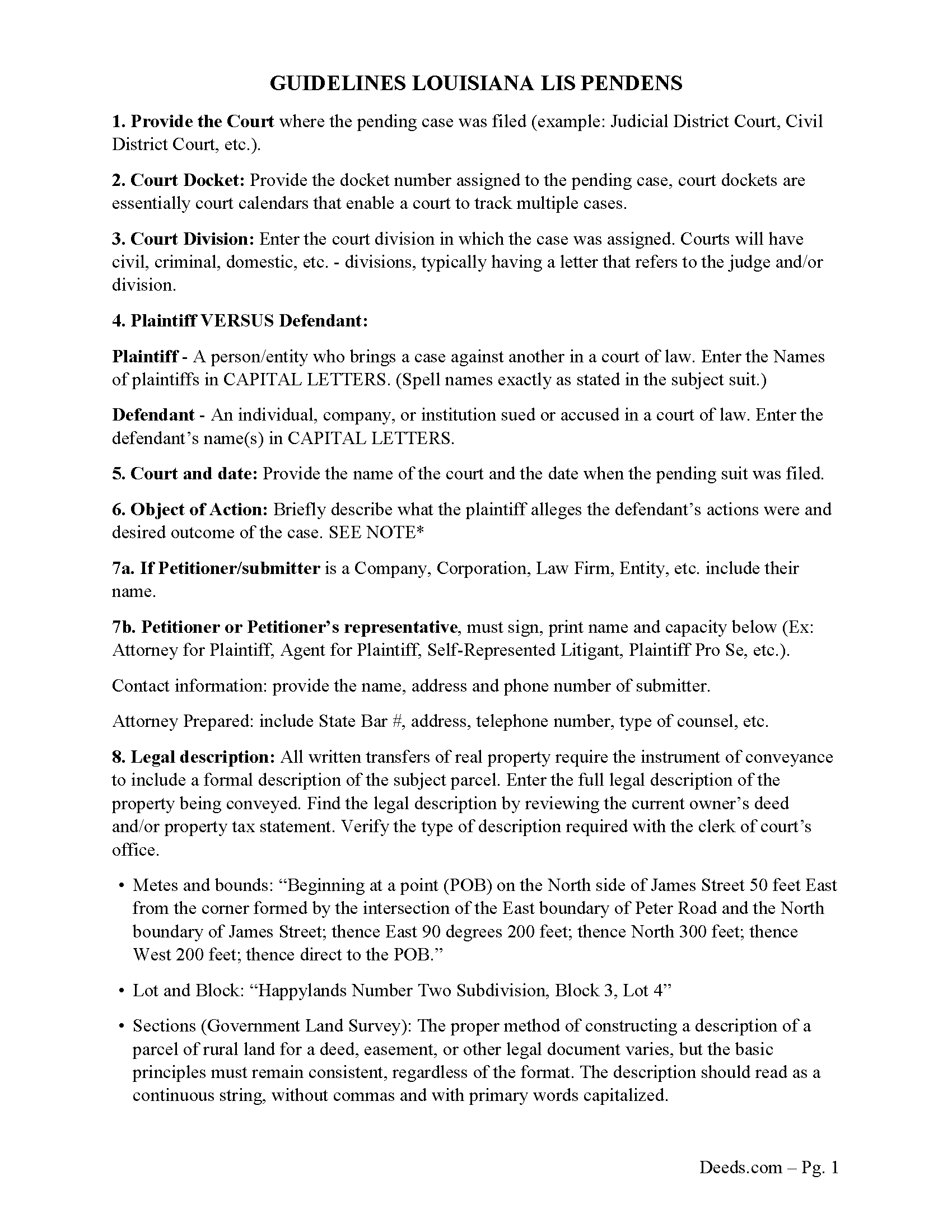 Assumption Parish Notice of Lis Pendens Guidelines
