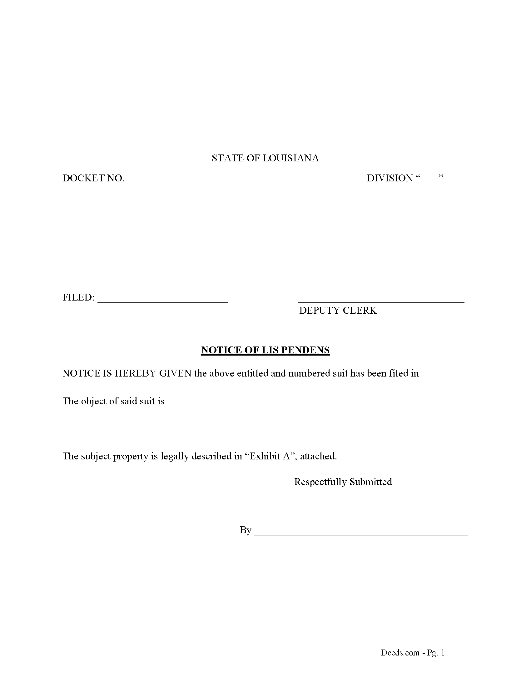 Assumption Parish Notice of Lis Pendens Form