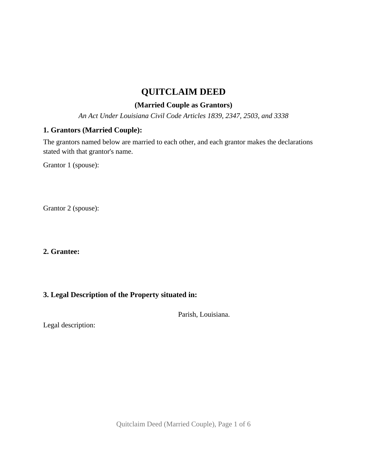 Saint Landry Parish Quitclaim Deed (Married Couple as Grantors) Form