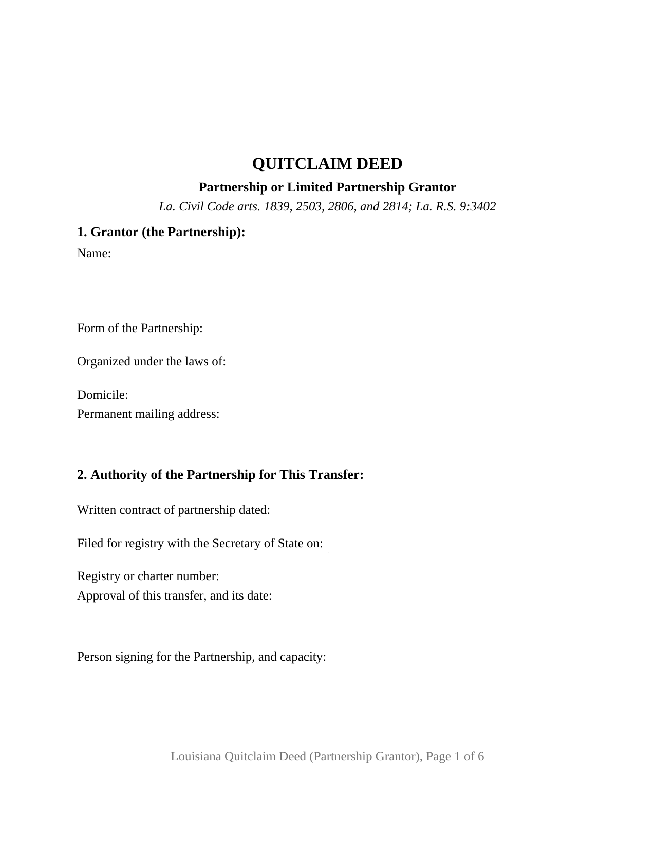 Jackson Parish Quitclaim Deed (Partnership or Limited Partnership Grantor) Form