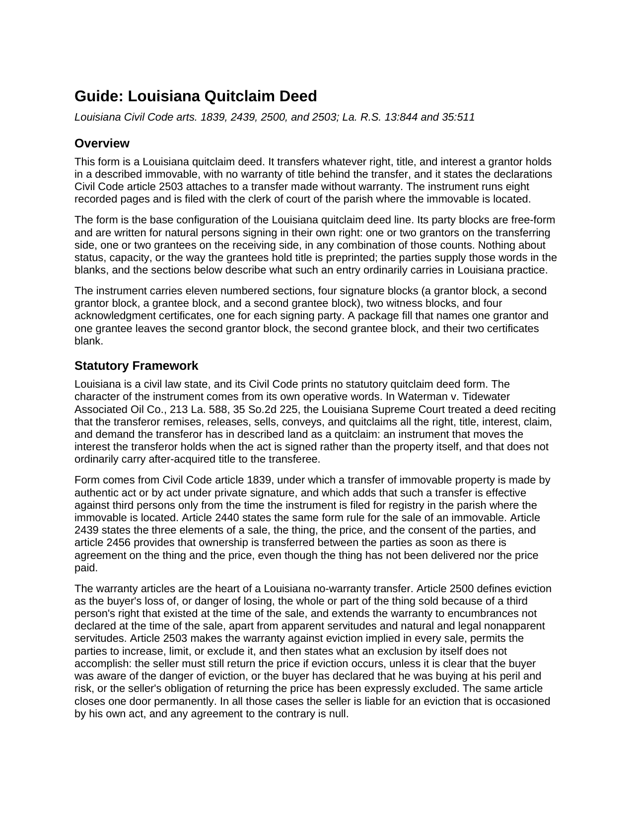 Iberia Parish Quitclaim Deed Guide