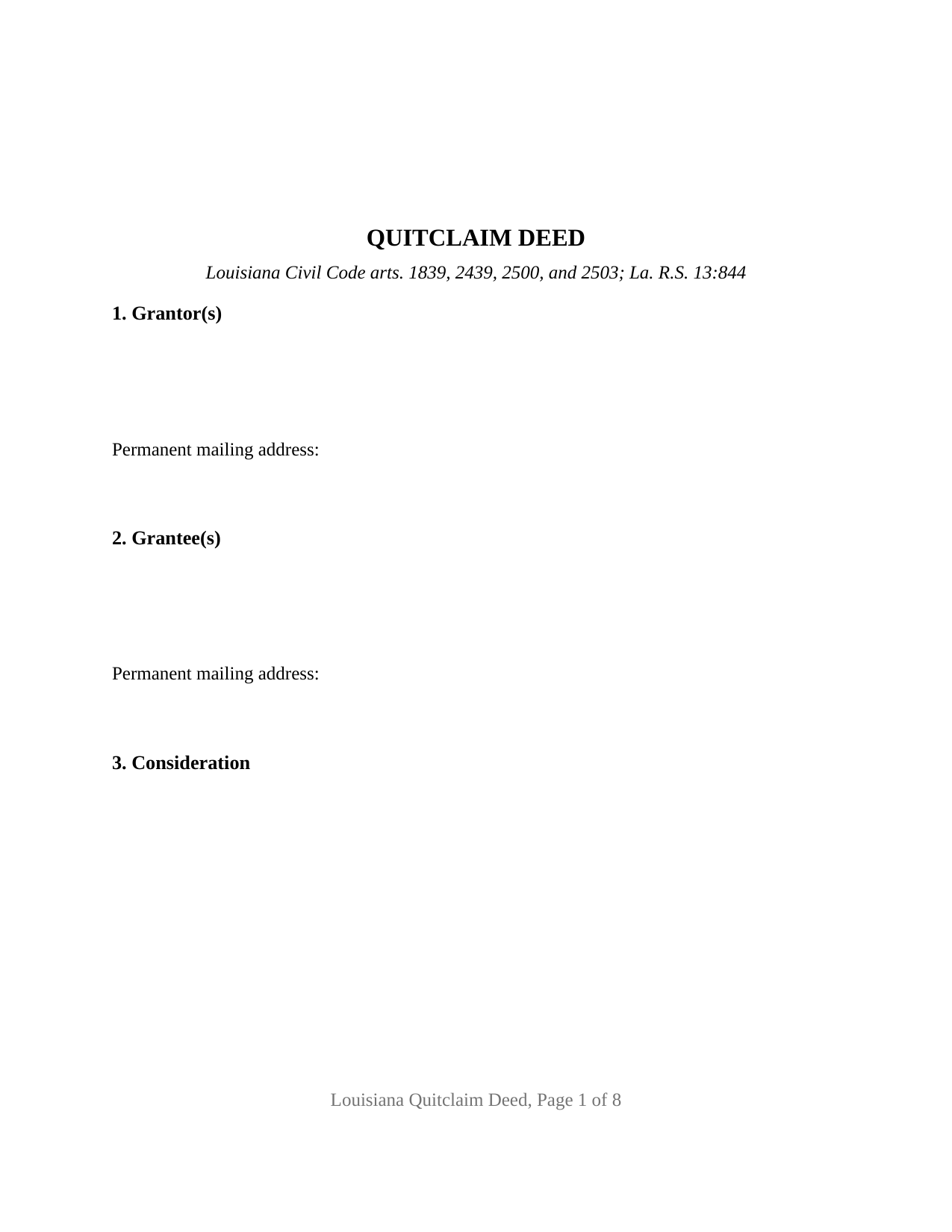 Iberia Parish Quitclaim Deed Form